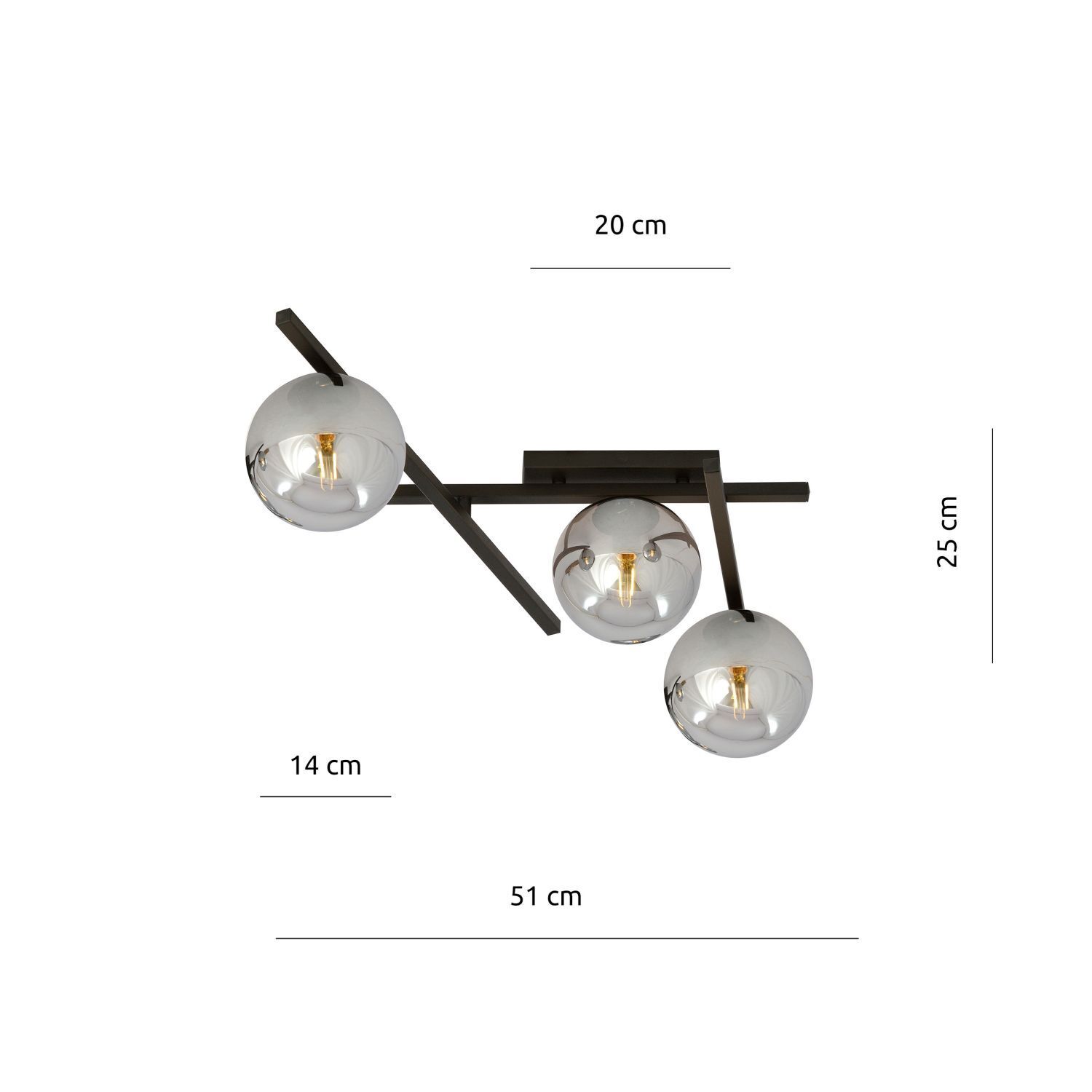 Deckenleuchte 3-flammig B: 50 cm Rauchglas Metall E14