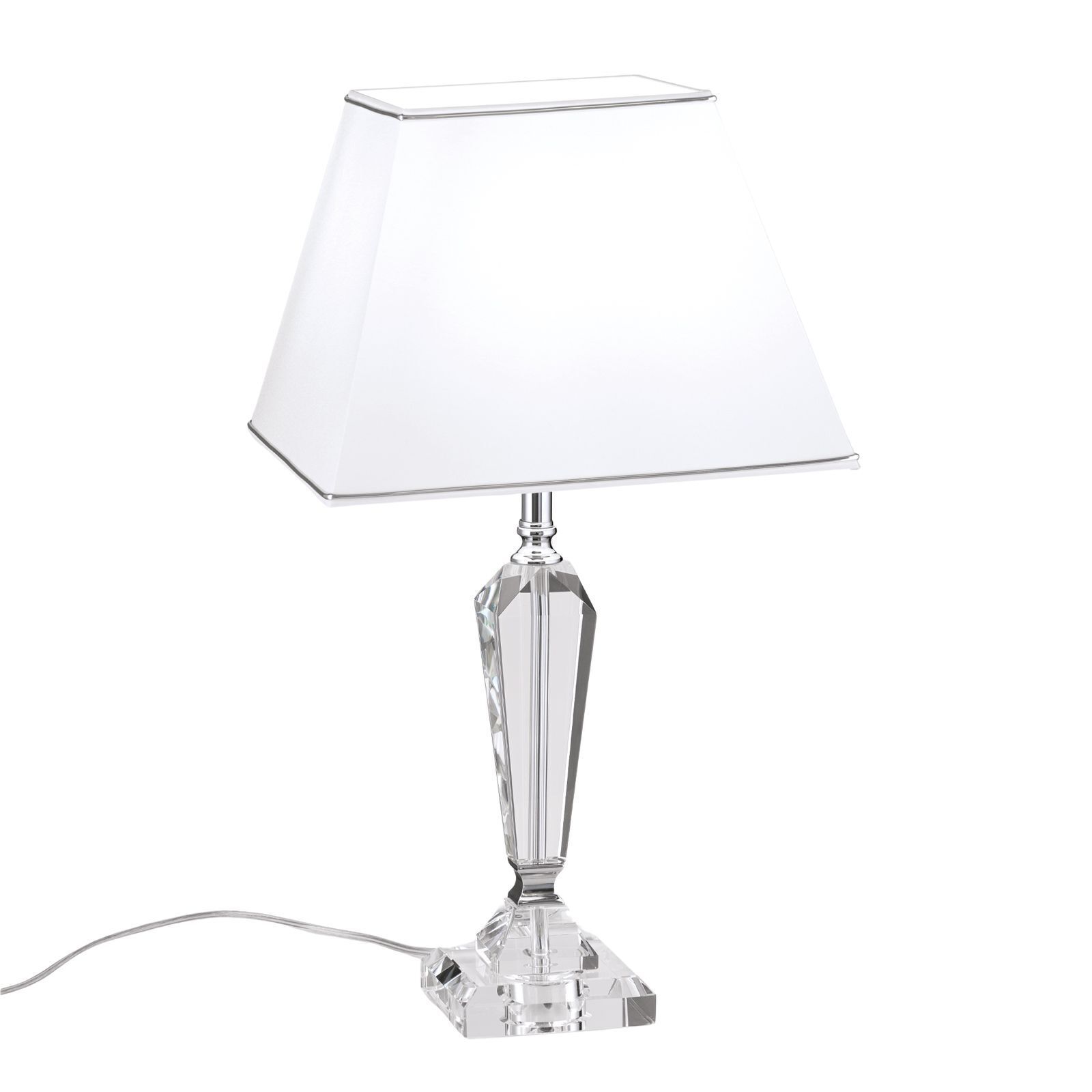 Tischleuchte Metall Stoff E27 57 cm hoch eckig Kristall Tischlampe, Kristall, Glas, Weiß, Schreibtischlampe