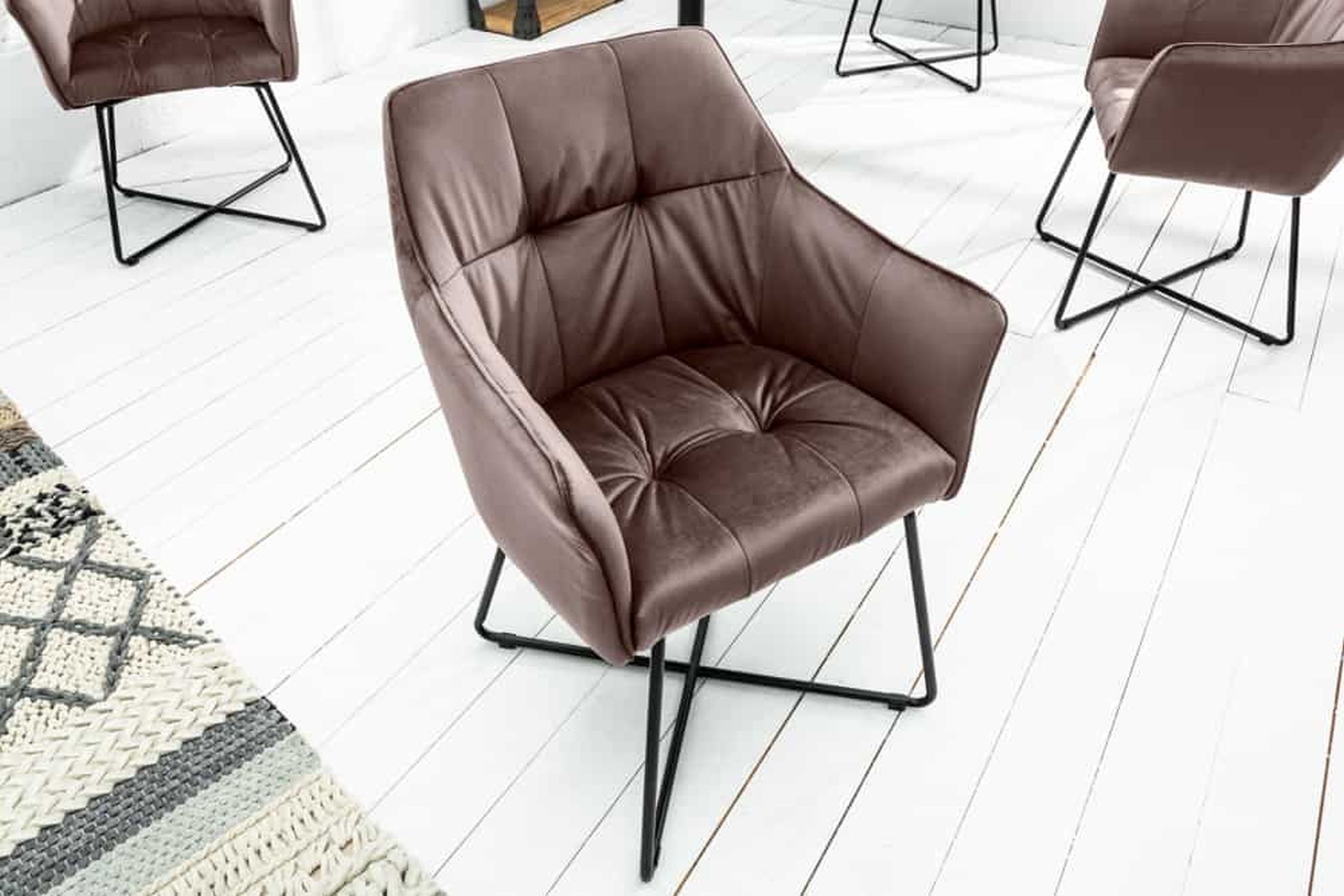 Esszimmerstuhl Samt Metall Braun Schwarz mit Armlehne Moebel, Stuhl, Sessel