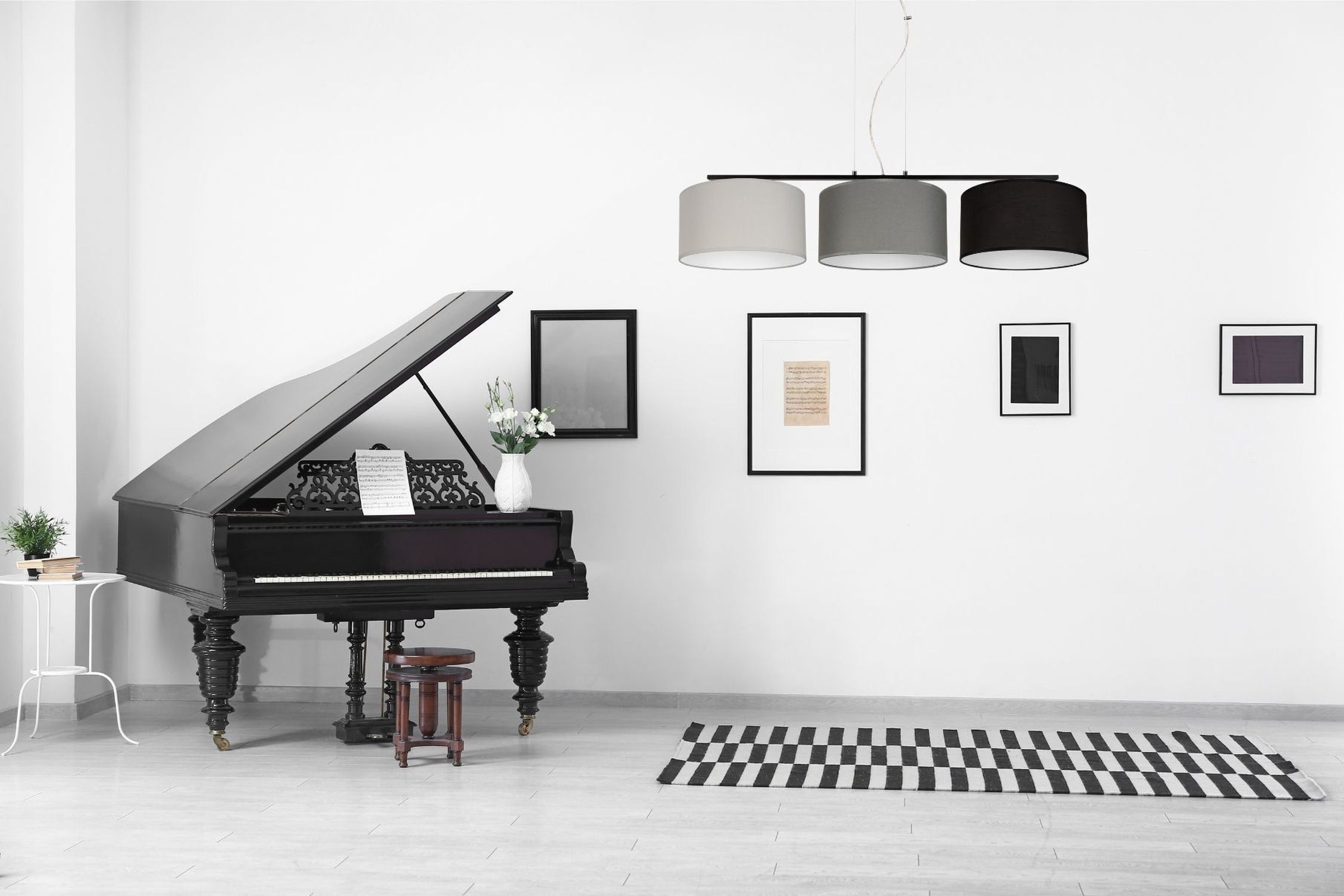 Hängelampe Metall Stoff E27 100 cm Grau Graphit Schwarz Klavier, Flügel, Schwarz, Sitzhocker, Wohnzimmer