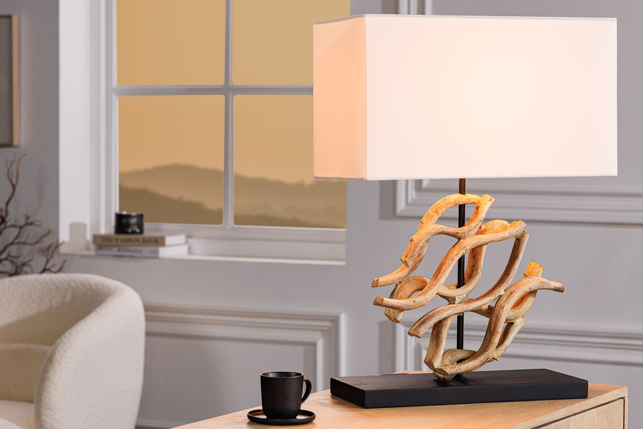 Tischlampe Holz Stoff blendarm E27 H:57 cm Leselicht