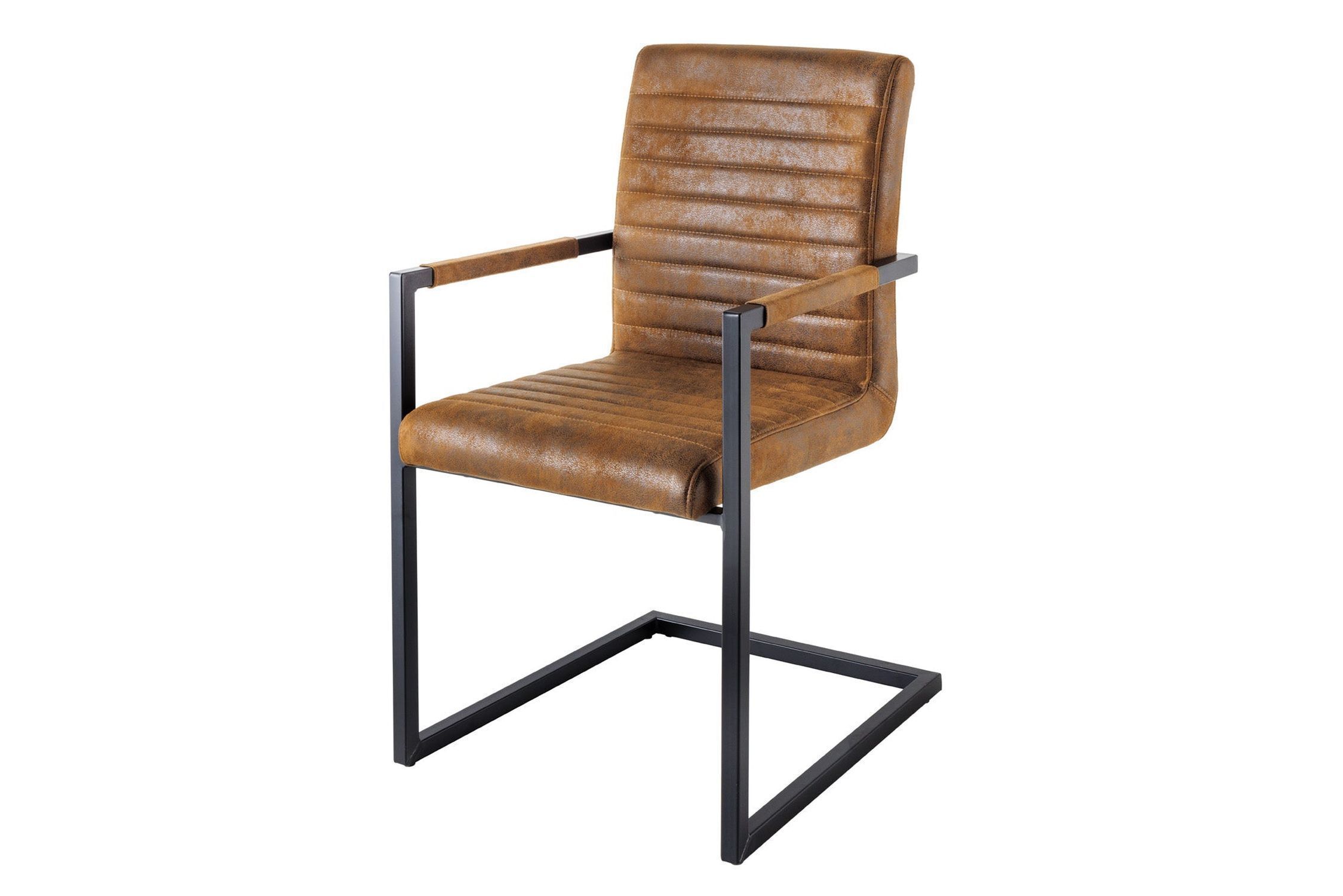 Freischwinger Stuhl mit Armlehne Braun Schwarz Stoff Metall