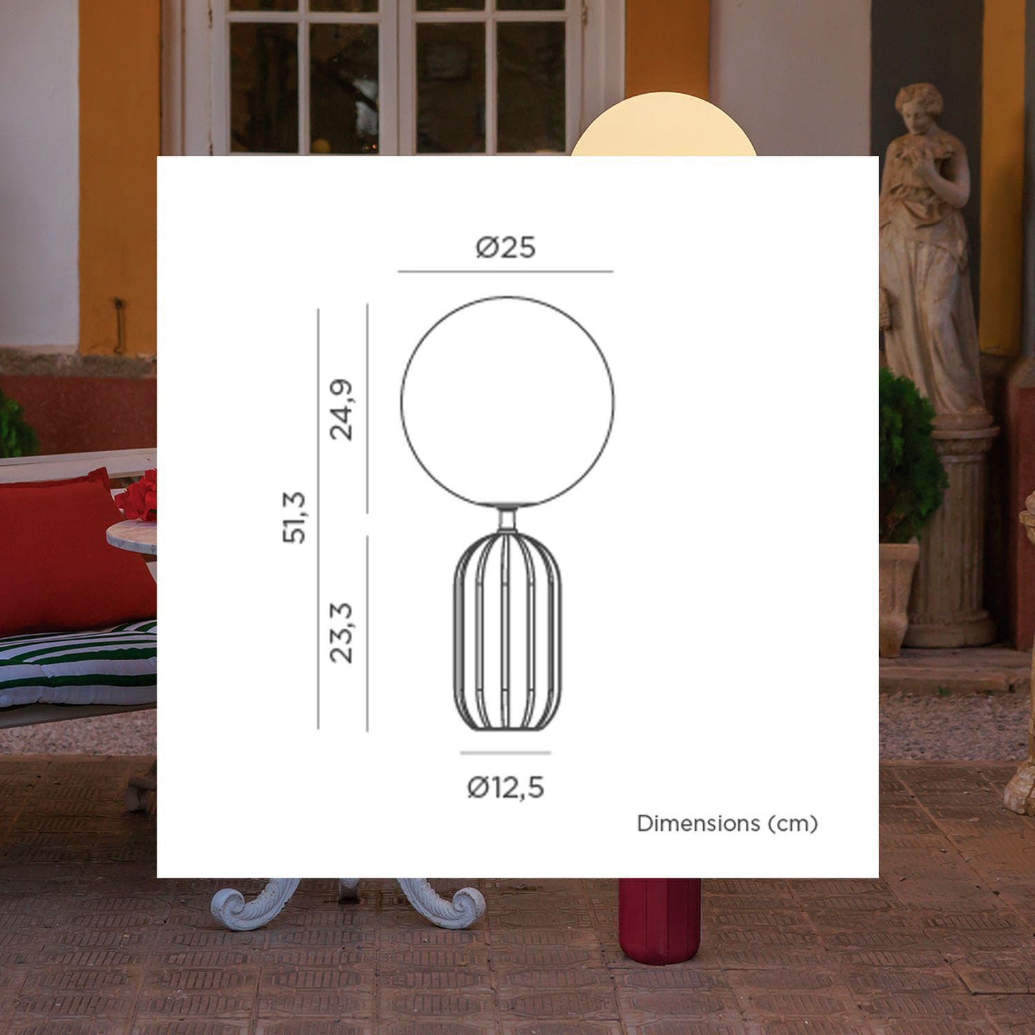 Lamp, Lampenschirm, Globus, Metallstab, Maße 25 cm