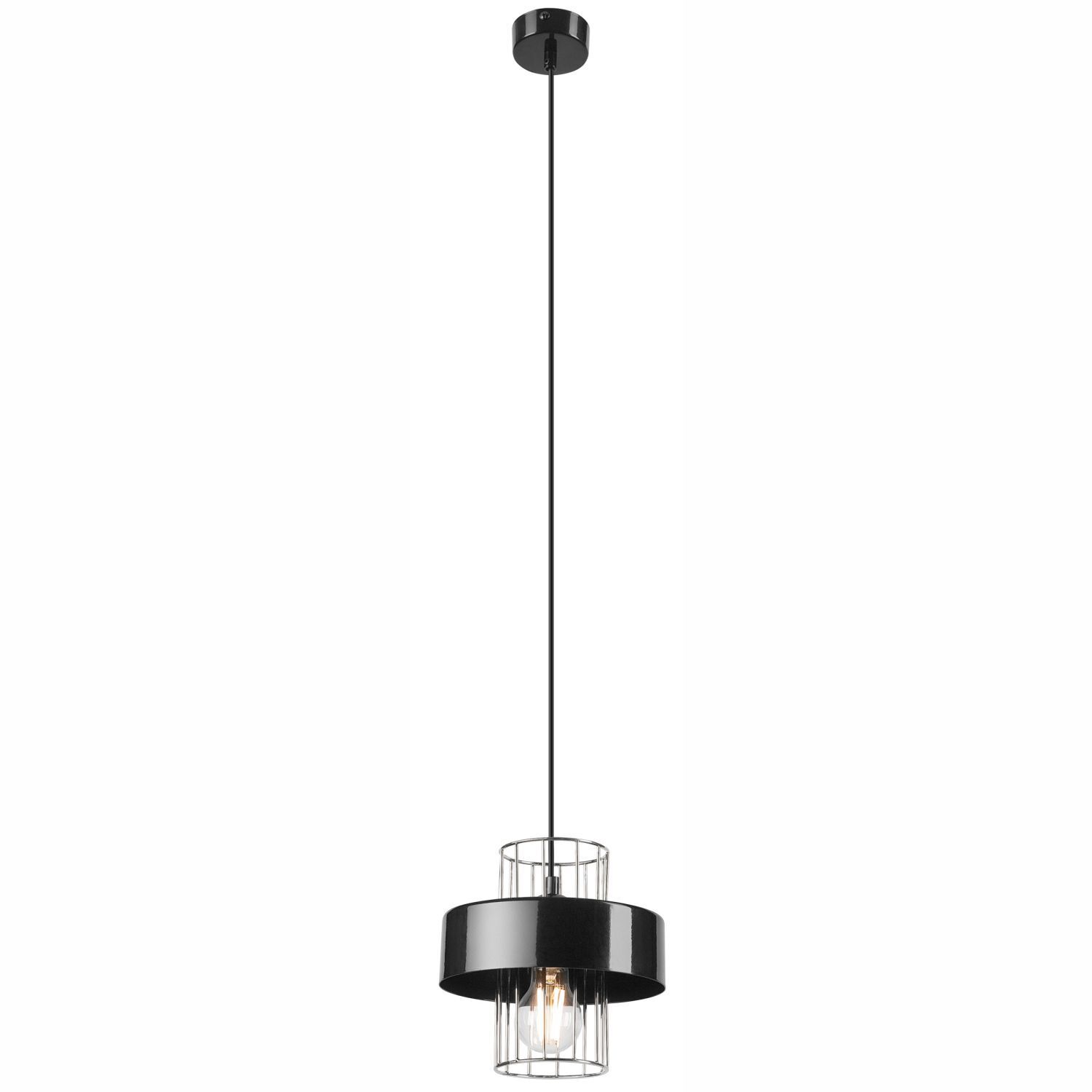 Hängelampe Metall Schwarz Chrom Ø 20 cm E27 höhenverstellbar