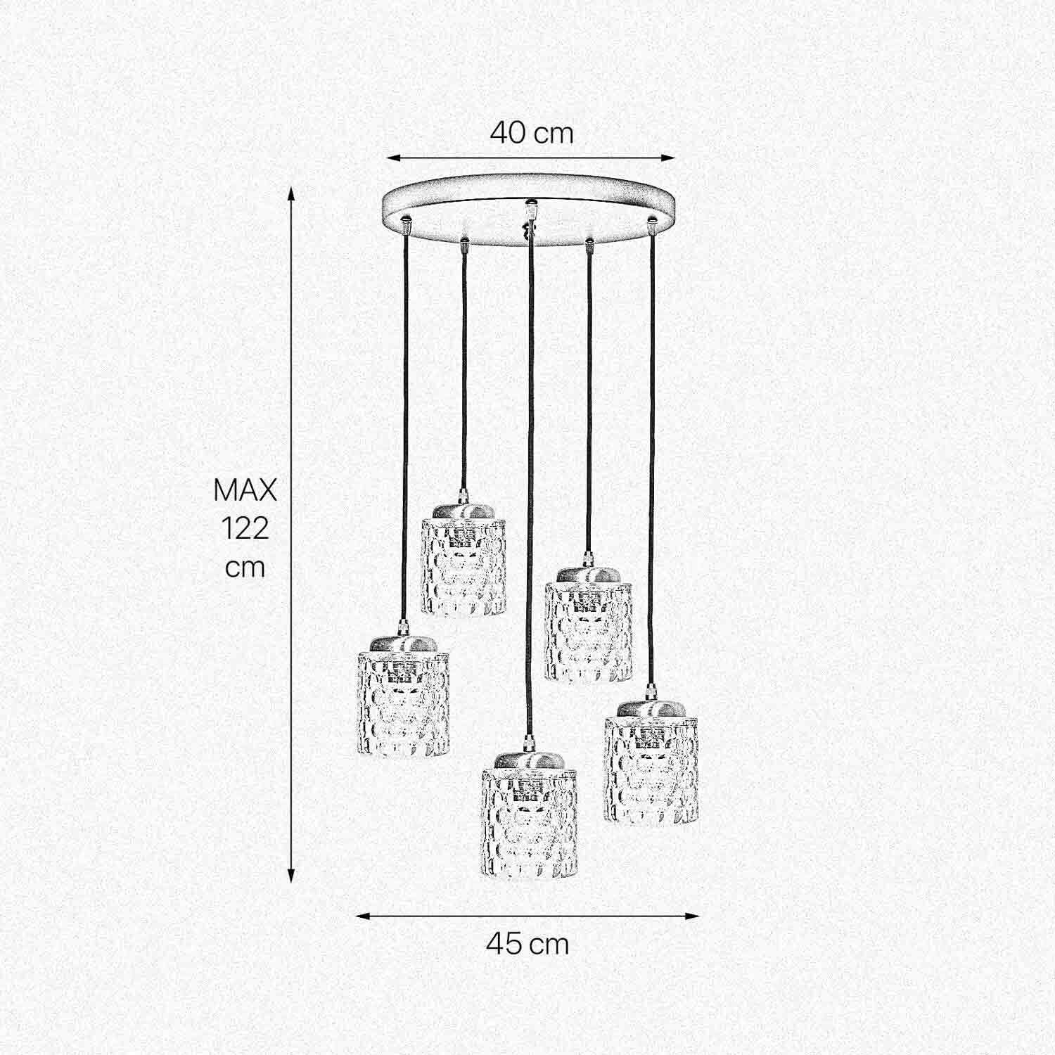 Pendelleuchte Ø 45 cm Messing Eisen Glas E27 verstellbar Leuchter, Lampe