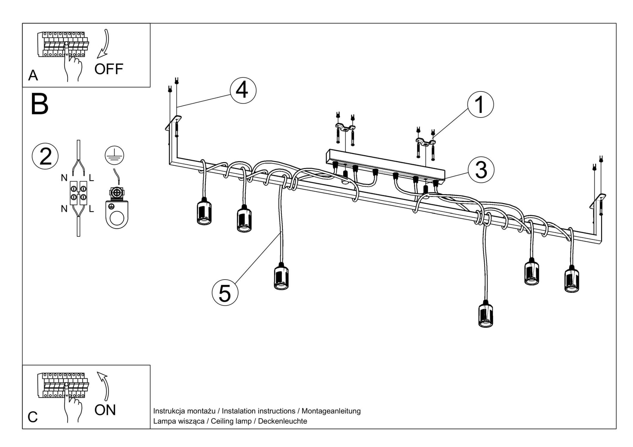 Hängelampe groß 150 cm 6 Pendel verstellbar Schwarz E27