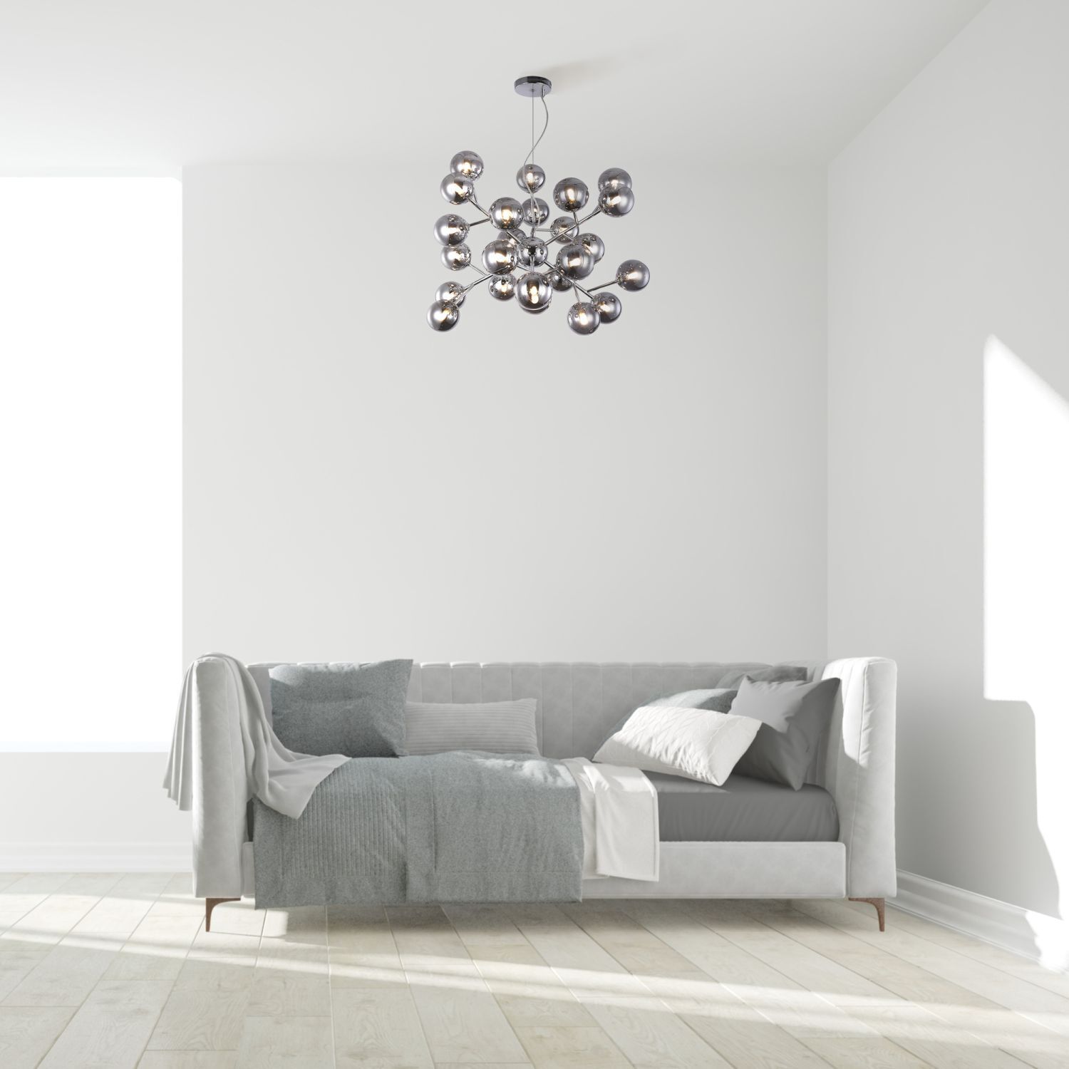 Pendelleuchte Metall Rauchglas B: 65 cm Chrom Rauchgrau