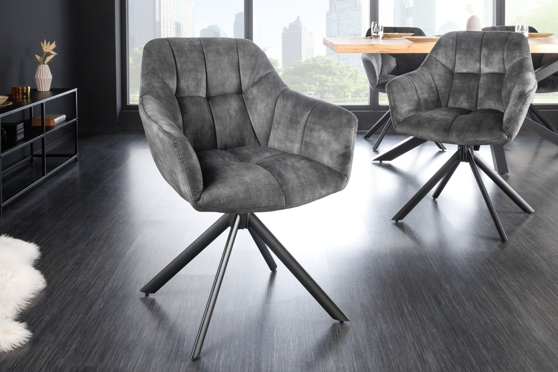 Bürostuhl Samt Metall Grau Schwarz ohne Rollen Moebel, Fußboden, Stuhl, Bodenbeläge, Drinnen
