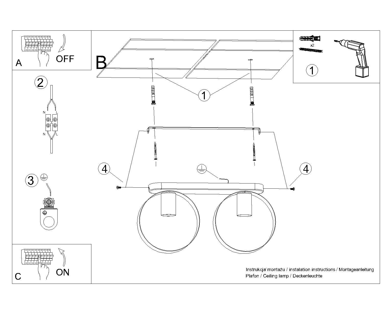 Deckenlampe Weiß Metall 40 cm lang 2-flammig E27