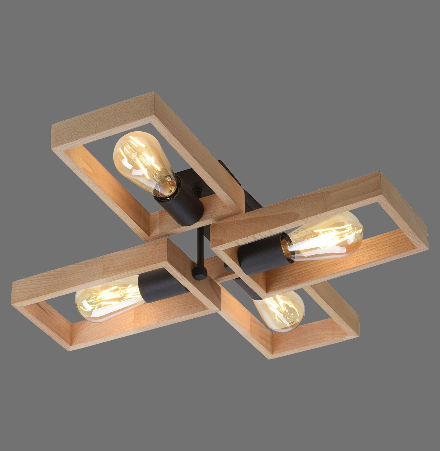 Natürliche Deckenlampe Retro Holz Metall L:62 cm E27