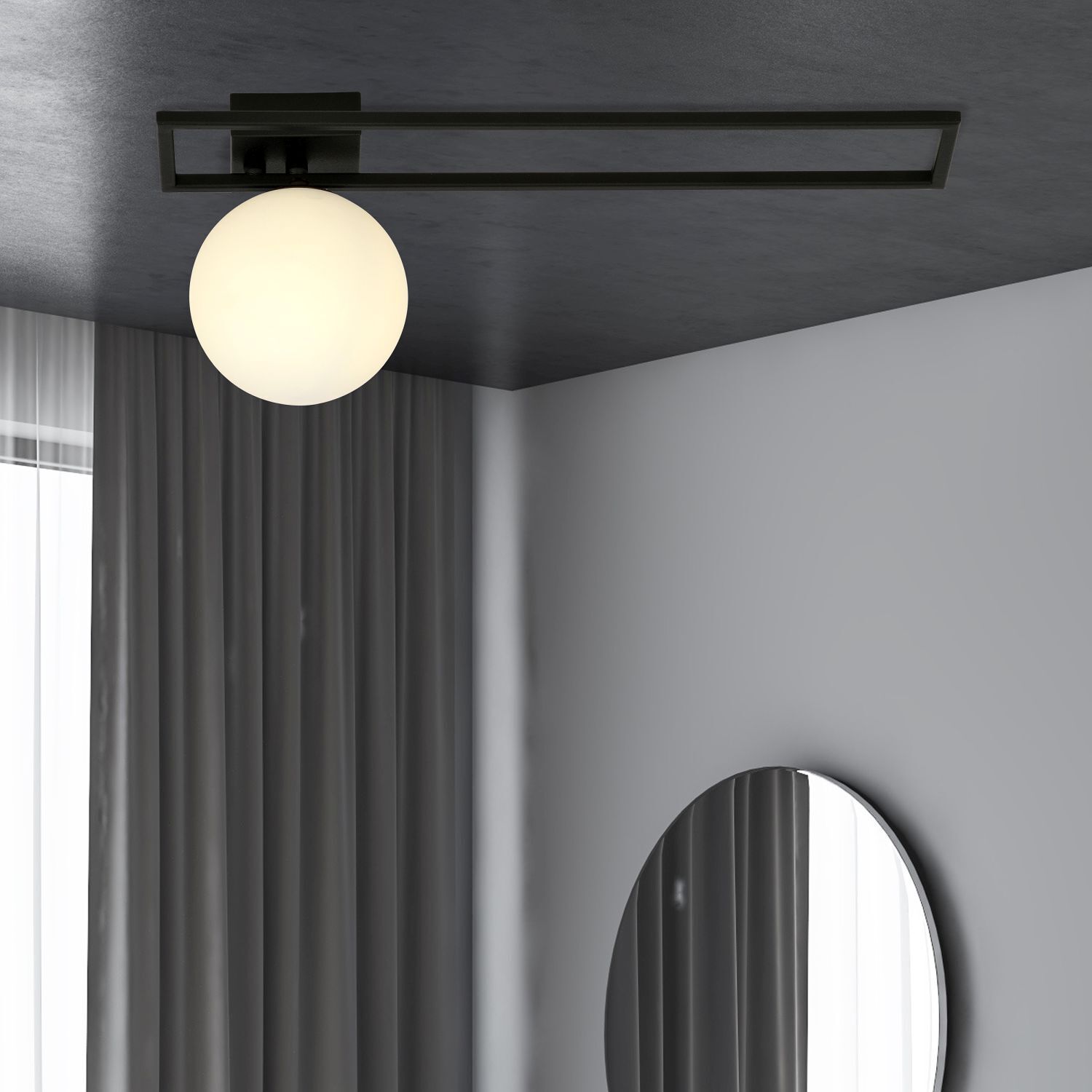 Deckenlampe Schwarz Weiß E14 50 cm Kugelschirm Glas Metall