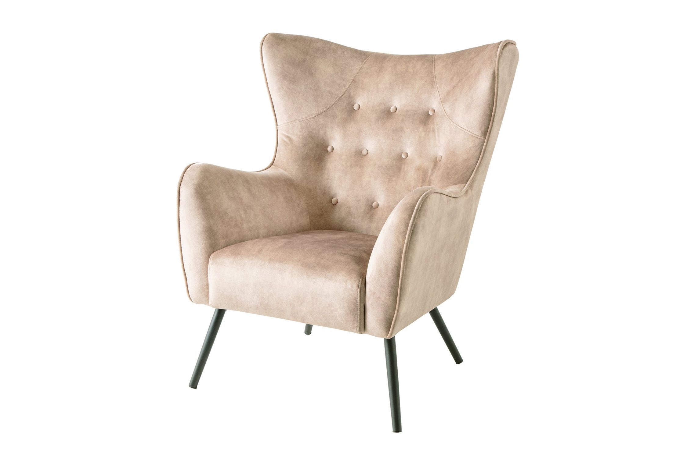 Ohrensessel Samt Beige Creme mit Armlehne Chesterfield Moebel, Stuhl, Sessel