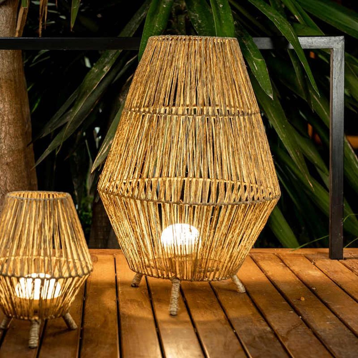 LED Tischleuchte außen IP54 72 cm Rattan Dimmer Fernbedienung