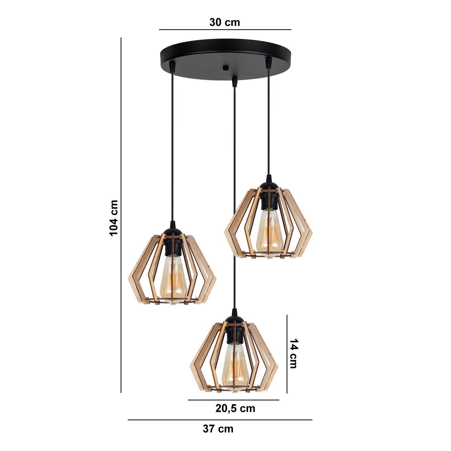Wohnliche Hängeleuchte Holz E27 B:37 cm Schwarz Natur Leuchte, Deckenleuchte, Lampe