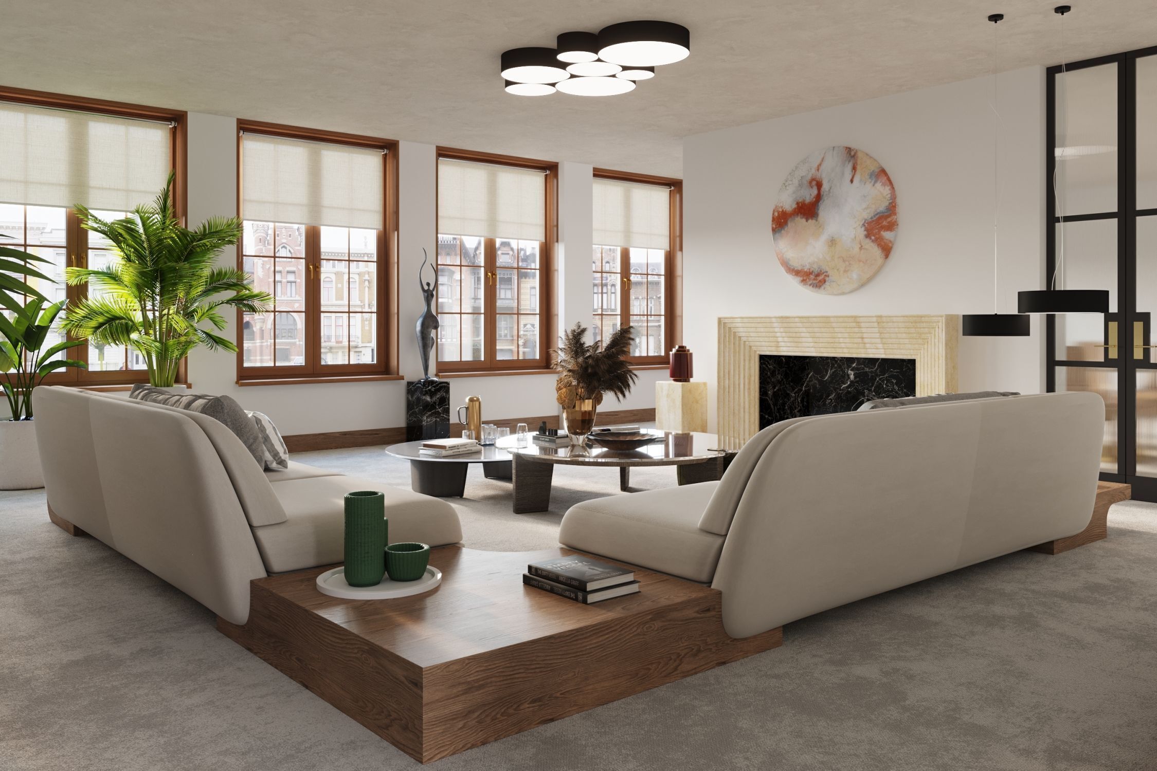 Deckenleuchte Schwarz Ø 25 cm rund flach E27 ATISS Dekoration für Zuhause, Mobiliar, Wohnzimmer, Tabelle, Kaffeetisch