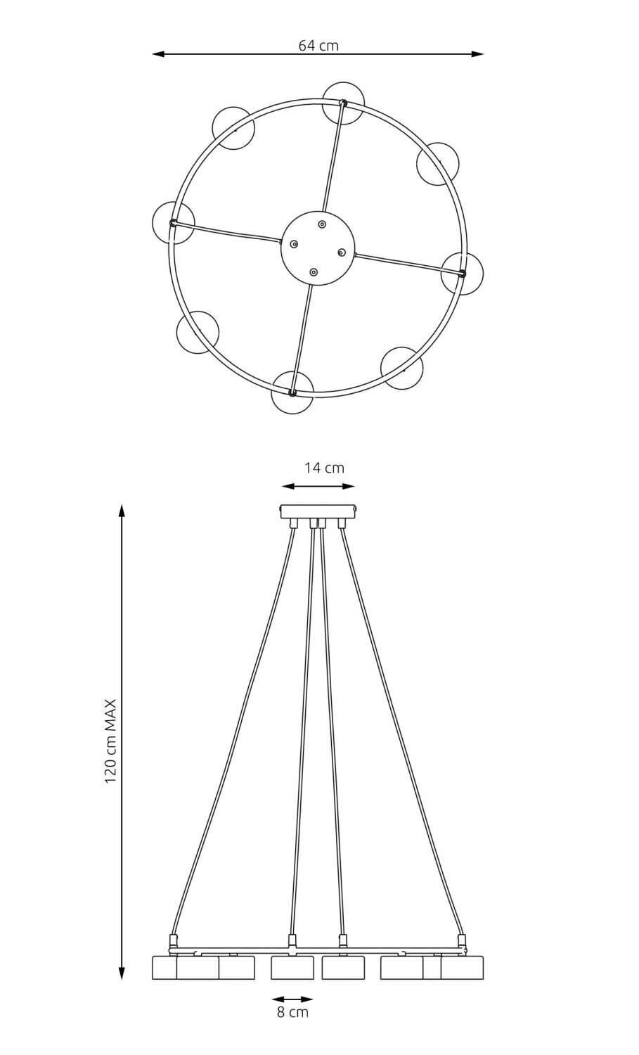 Pendelleuchte Weiß Metall akzentuiert L:64 cm 8-flammig
