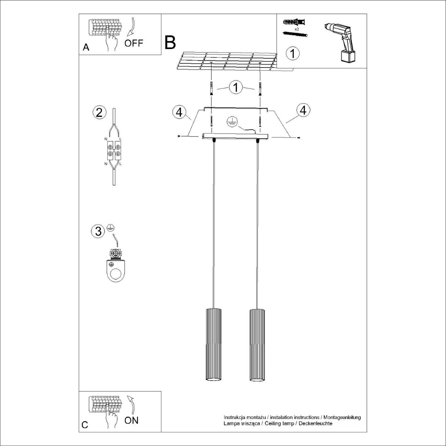 Pendelleuchte GU10 2-flammig aus Aluminium B: 30 cm in Gold CAD-Diagramm, Diagramm