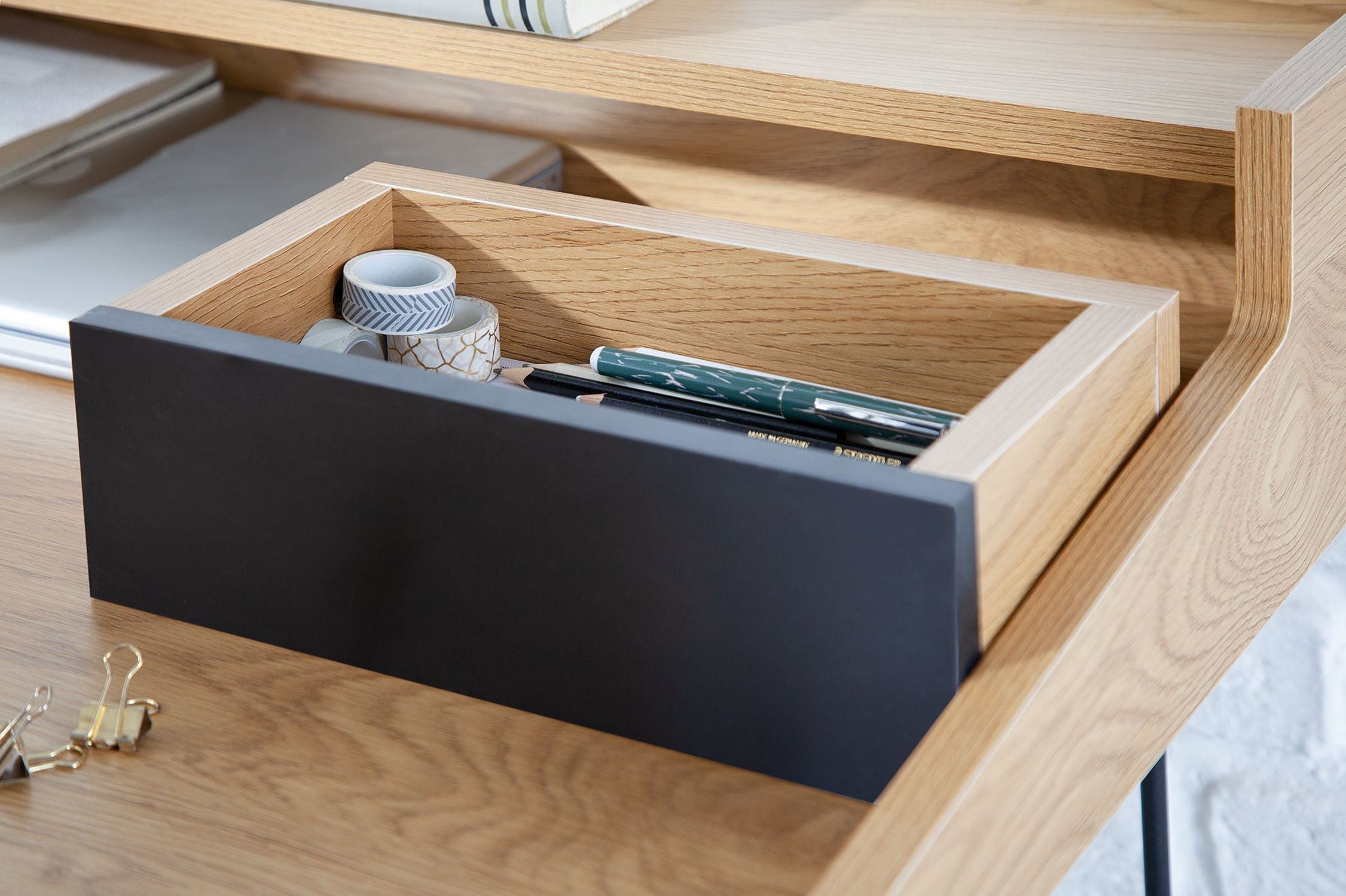 Schreibtisch mit Schublade in Eiche Schwarz 110x89 cm