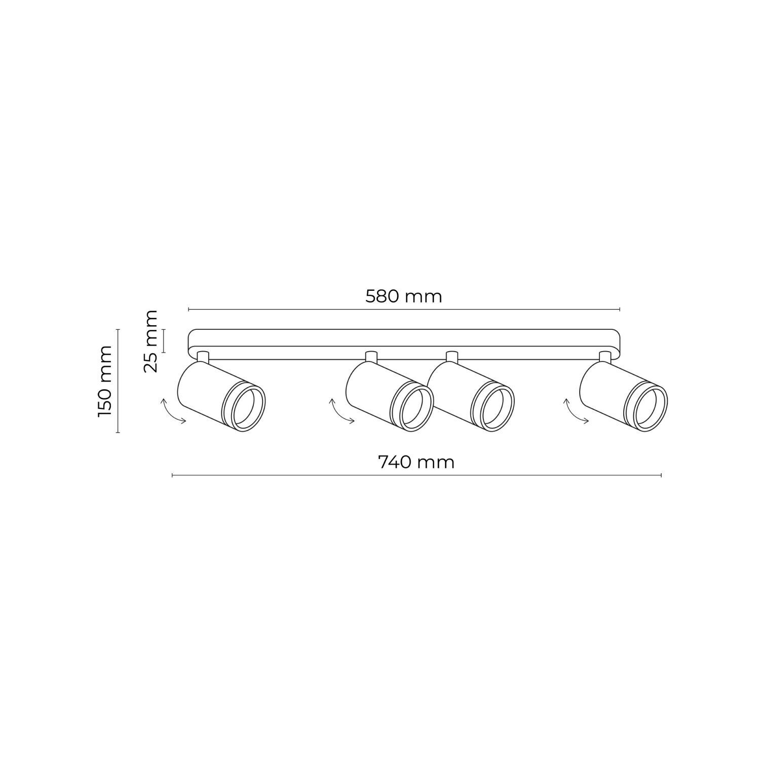 Deckenstrahler Weiß 4-flammig 74 cm lang Metall GU10