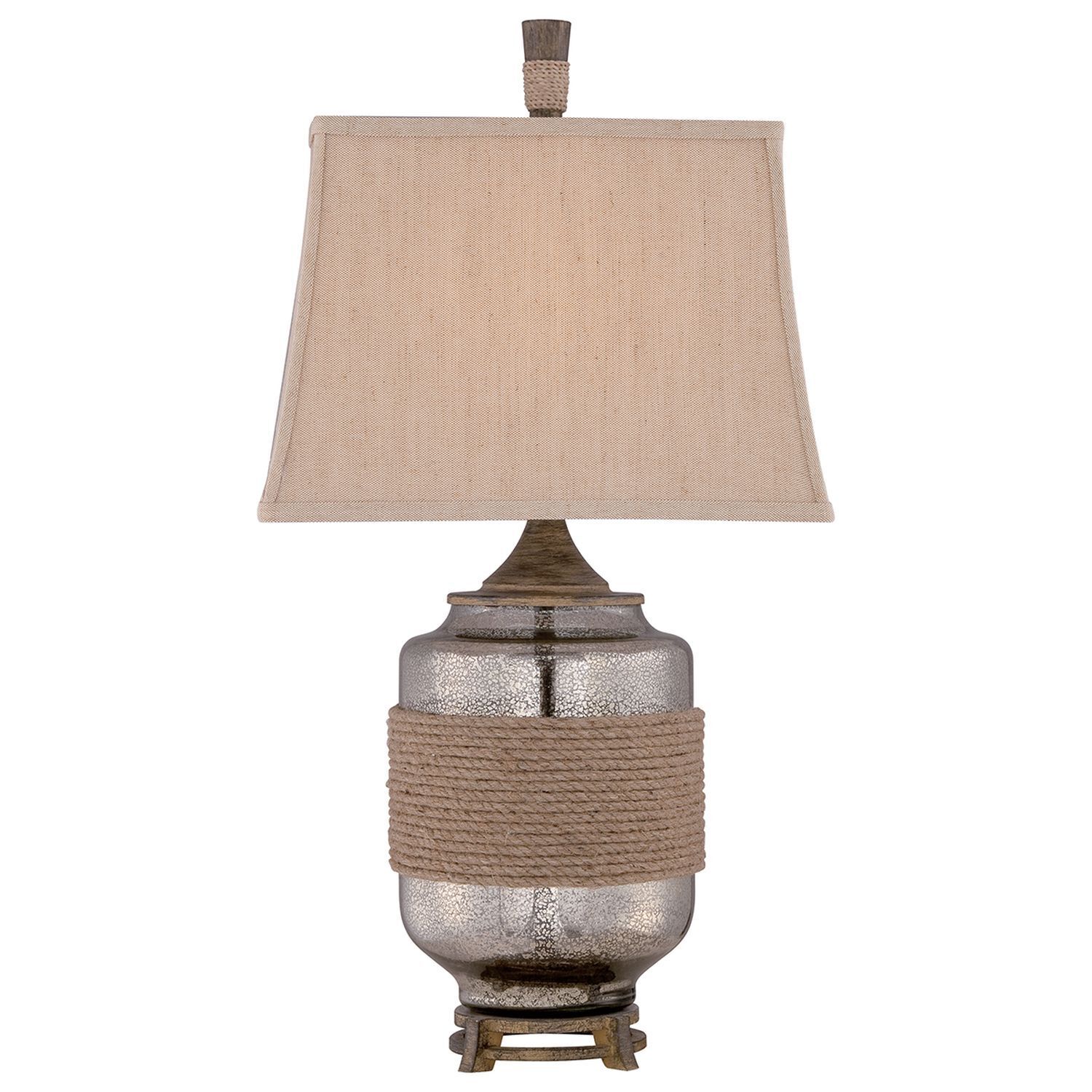 Tischleuchte Glas Leinen Klassisch 83cm in Silber Beige