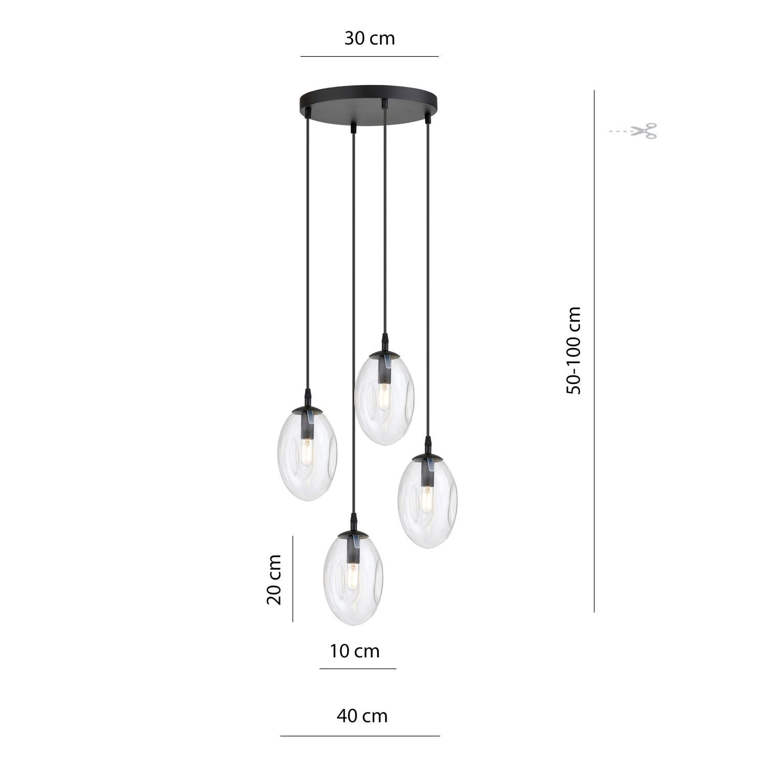 Pendelleuchte Glas Metall verstellbar 4-flammig E14