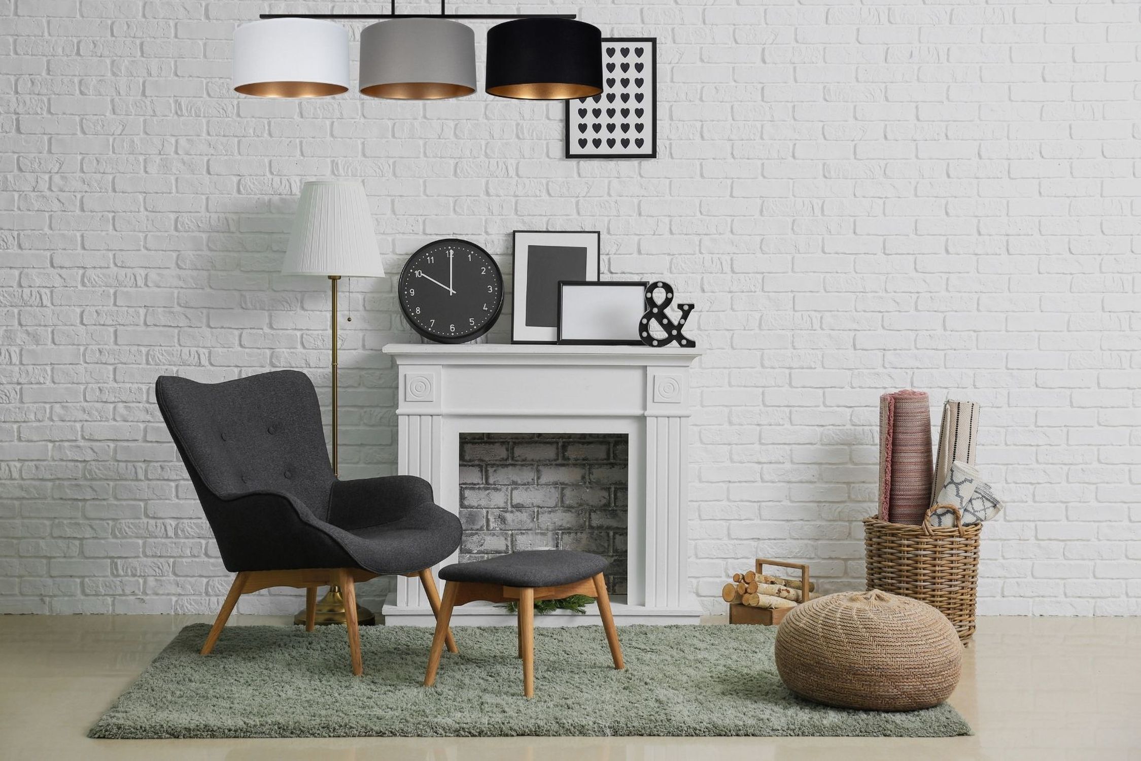 Deckenlampe Stoff Weiß Graphit Schwarz E27 100 cm lang Dekoration für Zuhause, Mobiliar, Lampe, Innenarchitektur, Teppich