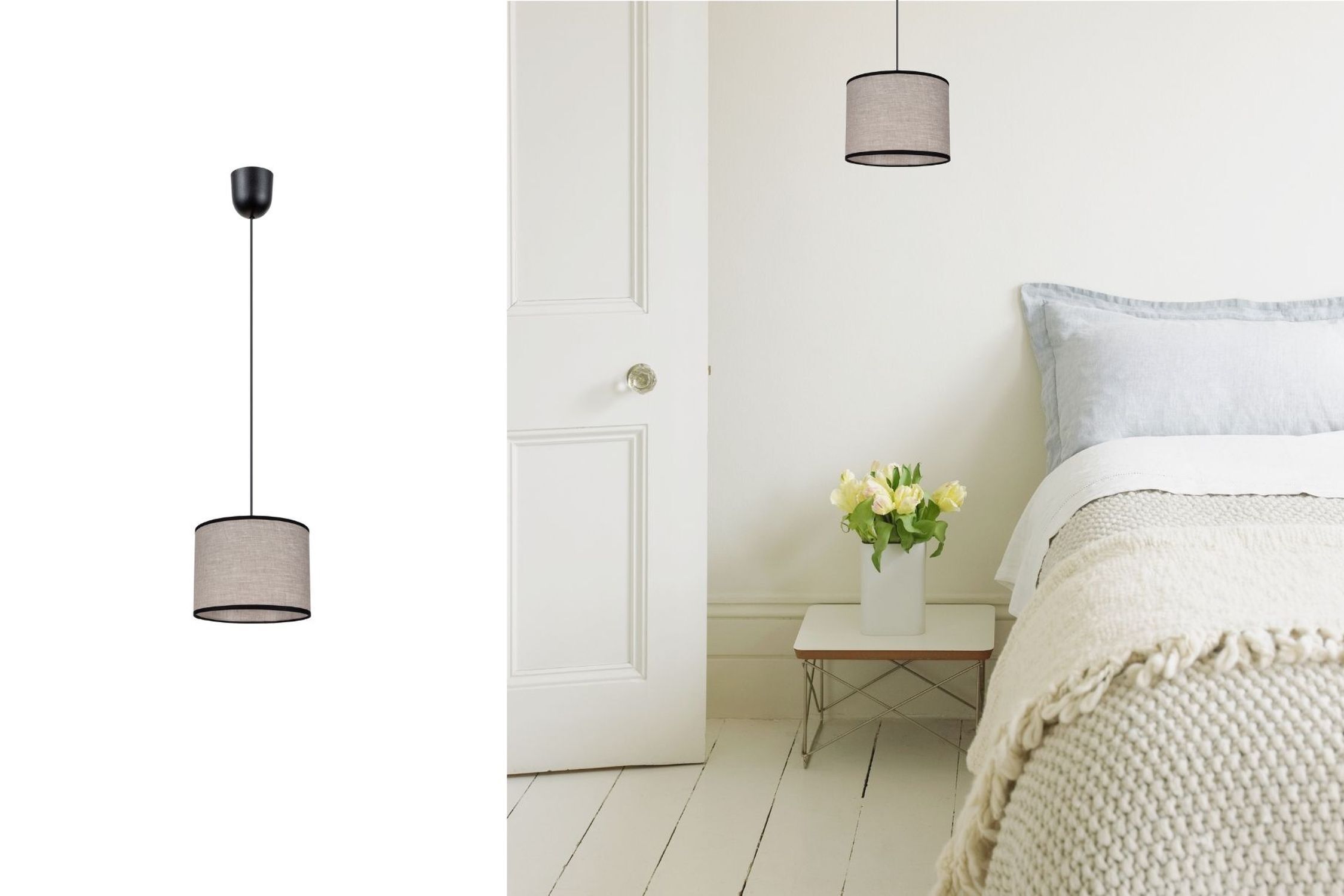 Runde Hängelampe Stoff Schwarz Beige E27 Ø20 cm Modern