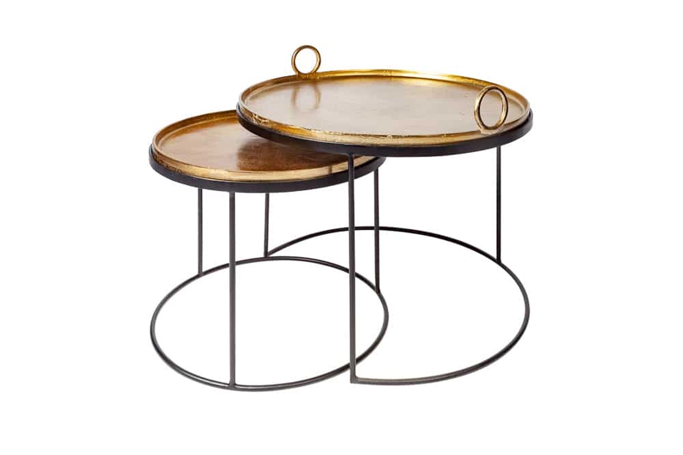 Beistelltisch Metall Eisen in Gold Schwarz 2e Set Moebel, Tabelle, Kaffeetisch, Esstisch, Tablett