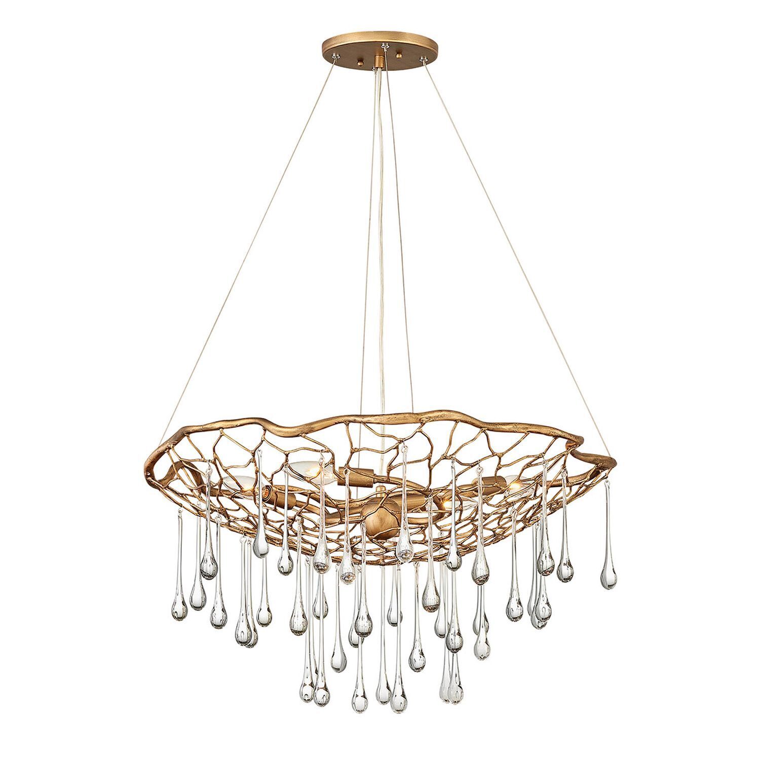Hängelampe Gold brüniert B:66 cm aus Metall Kristall 4x E14