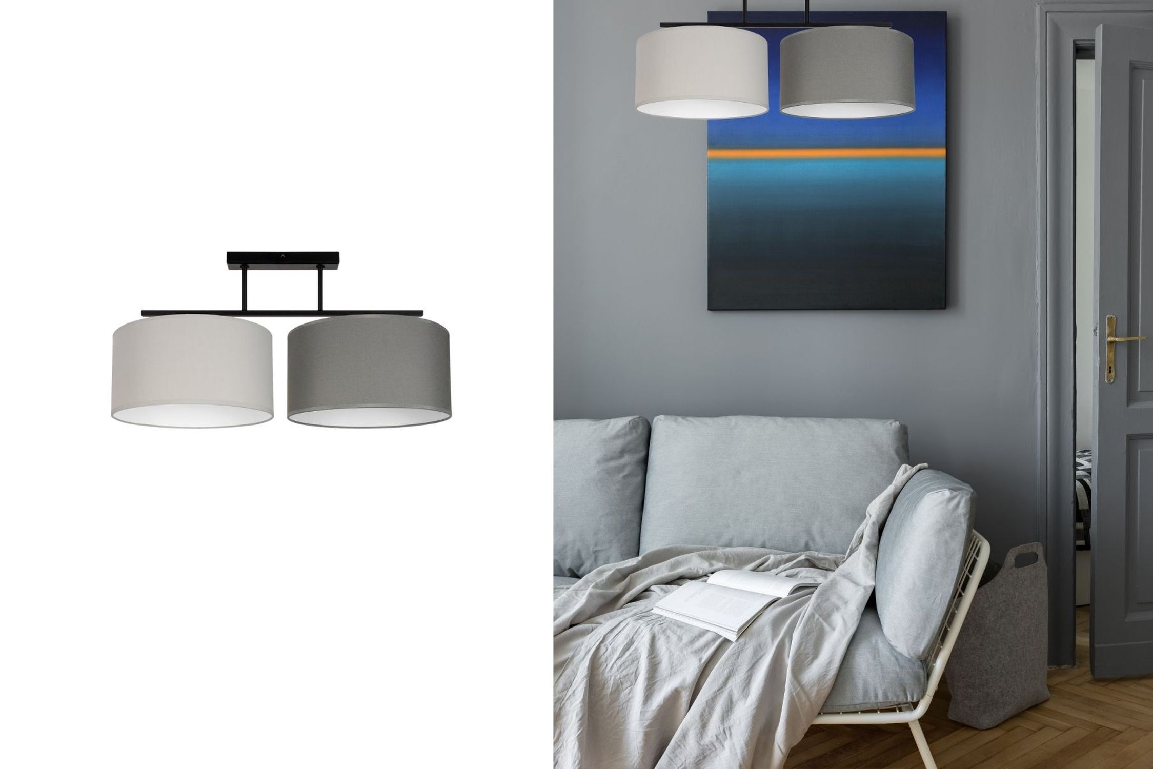 deckenleuchte, lampenarmatur, zwei-schirm-lampe, grau, hanging light