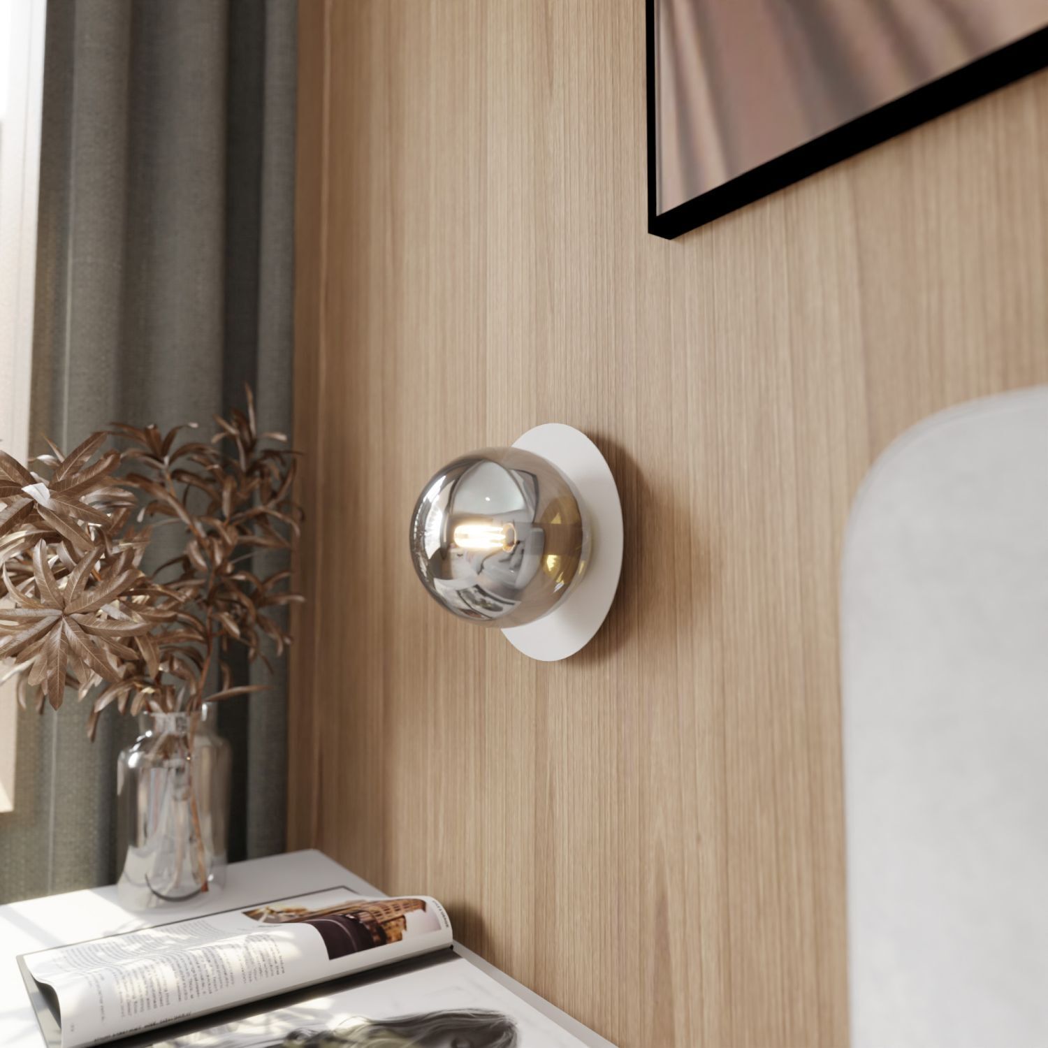 Wandlampe Weiß Grau Ø 20 cm rund Kugel Schirm E14 Drinnen, Innenarchitektur, Paneele aus Holz