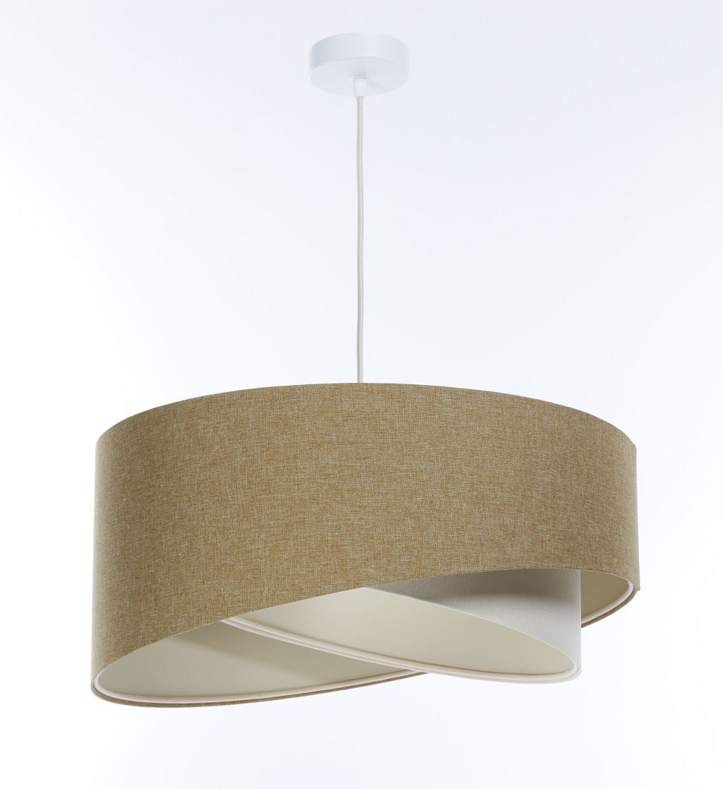 Pendelleuchte rund Ø 60 cm E27 Beige Creme Stoff verstellbar Lampe