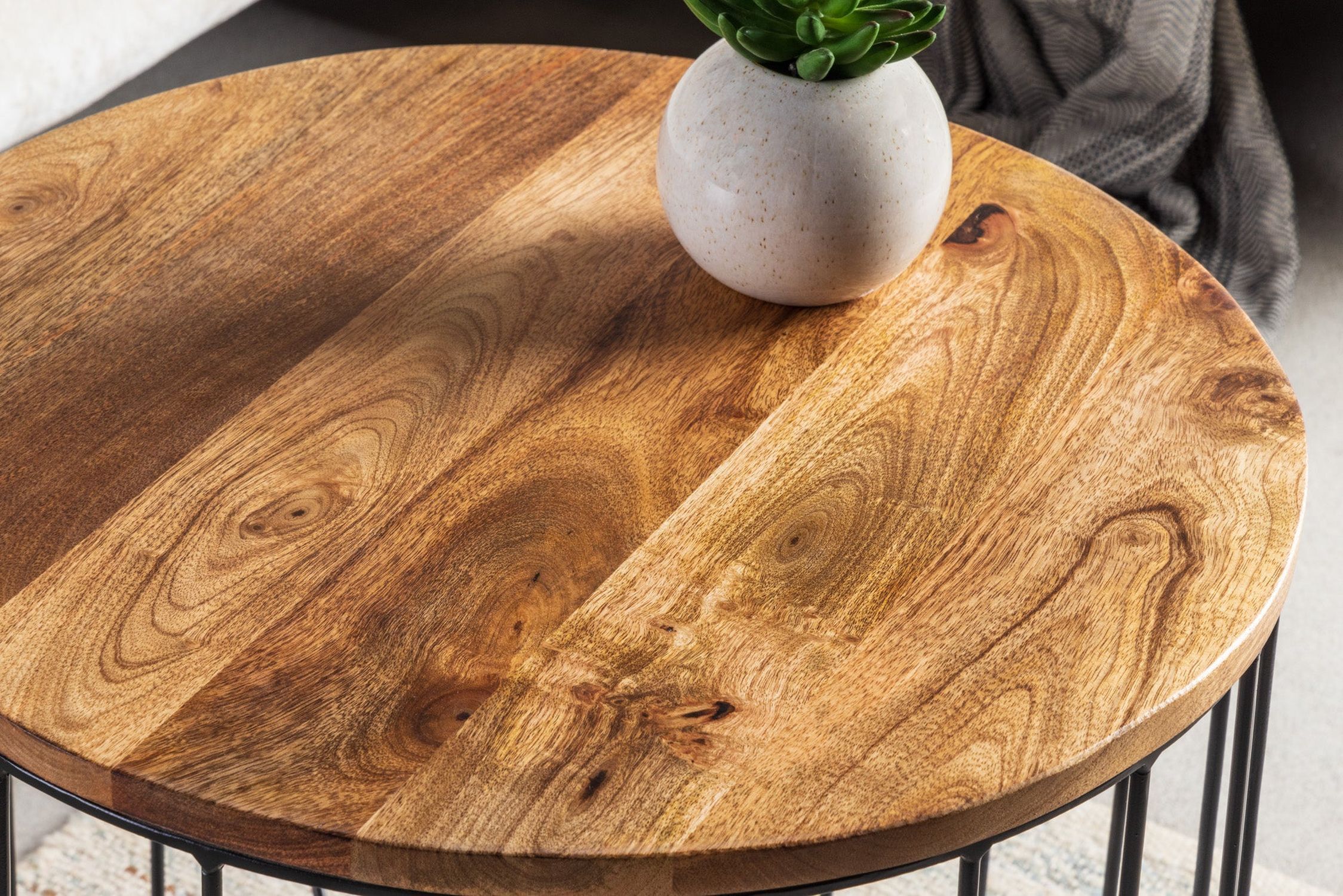 Couchtisch Mango Holz Metall Ø 50 cm rund