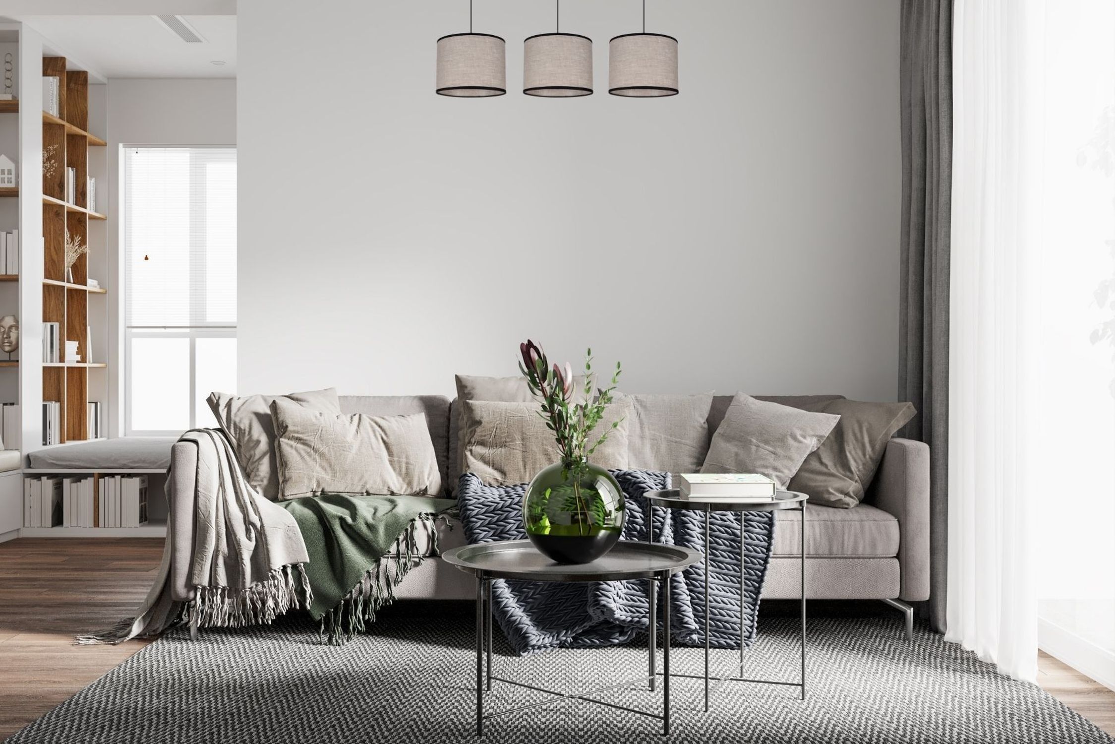 Pendelleuchte Stoff Schwarz Beige E27 70 cm lang 3-flmg