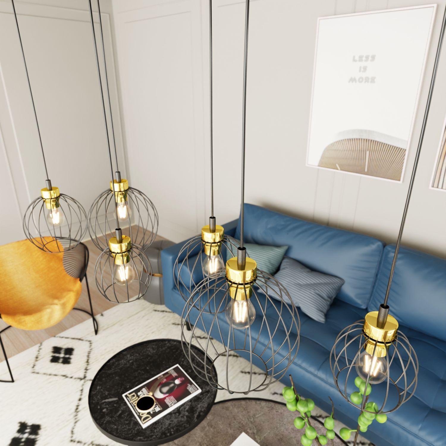 Hängelampe, Wohnzimmerlampe, Kugelkorb-Design, Metalllampe, Industrieller Stil