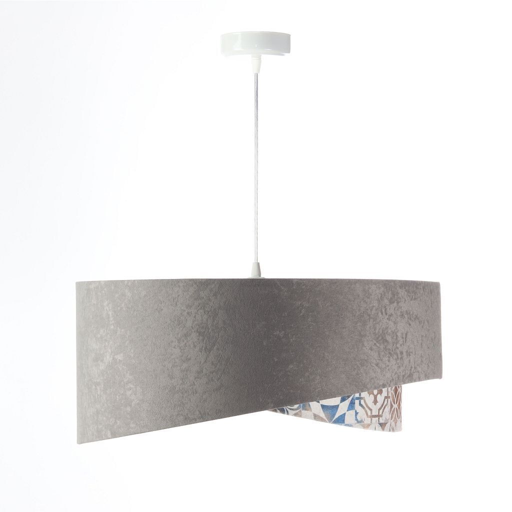 Pendelleuchte Stoffschirm Ø 50 cm Grau Beige Silber E27