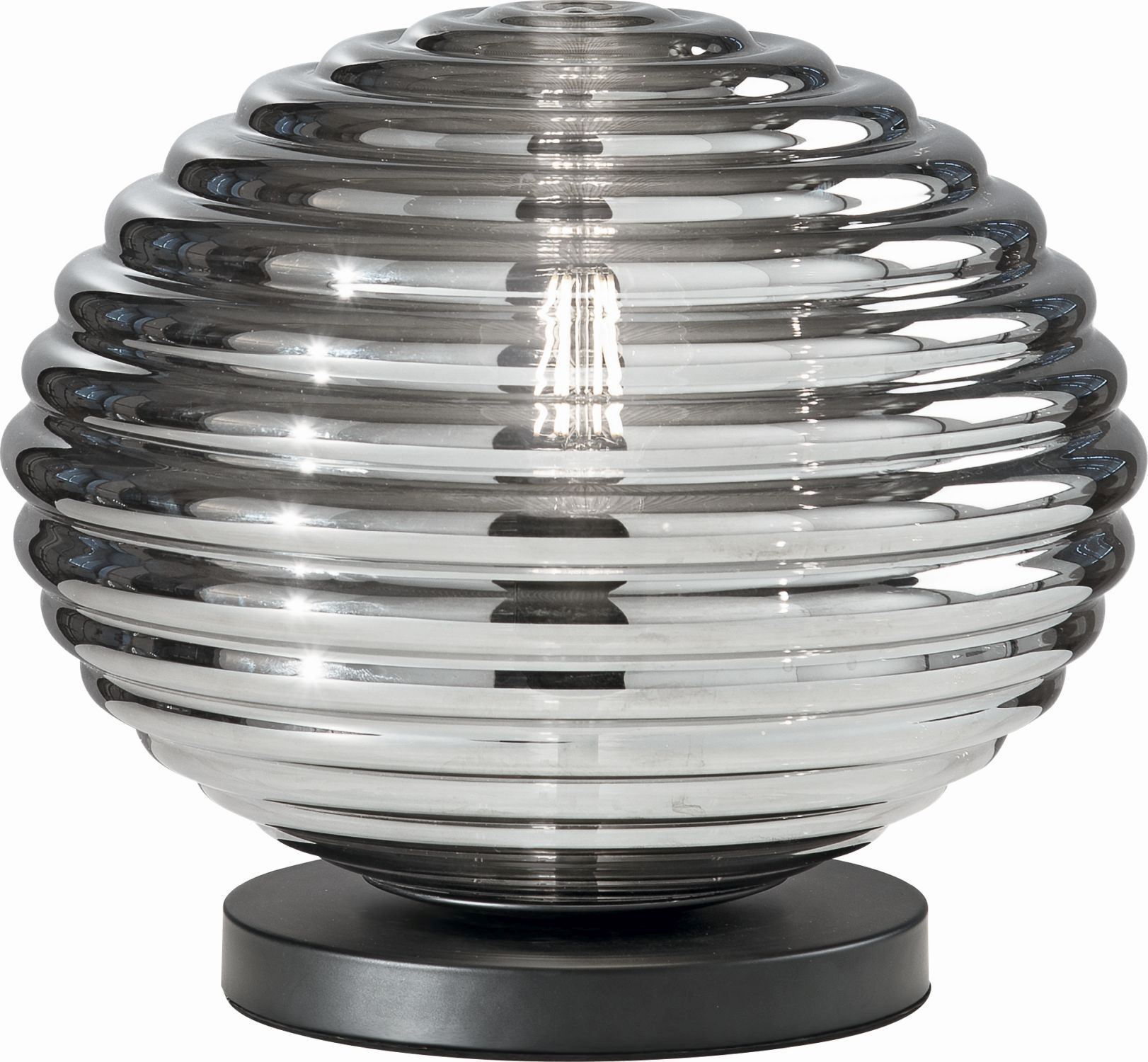 Tischleuchte Rauchglas Metall Schwarz E27 28 cm Ø32 cm