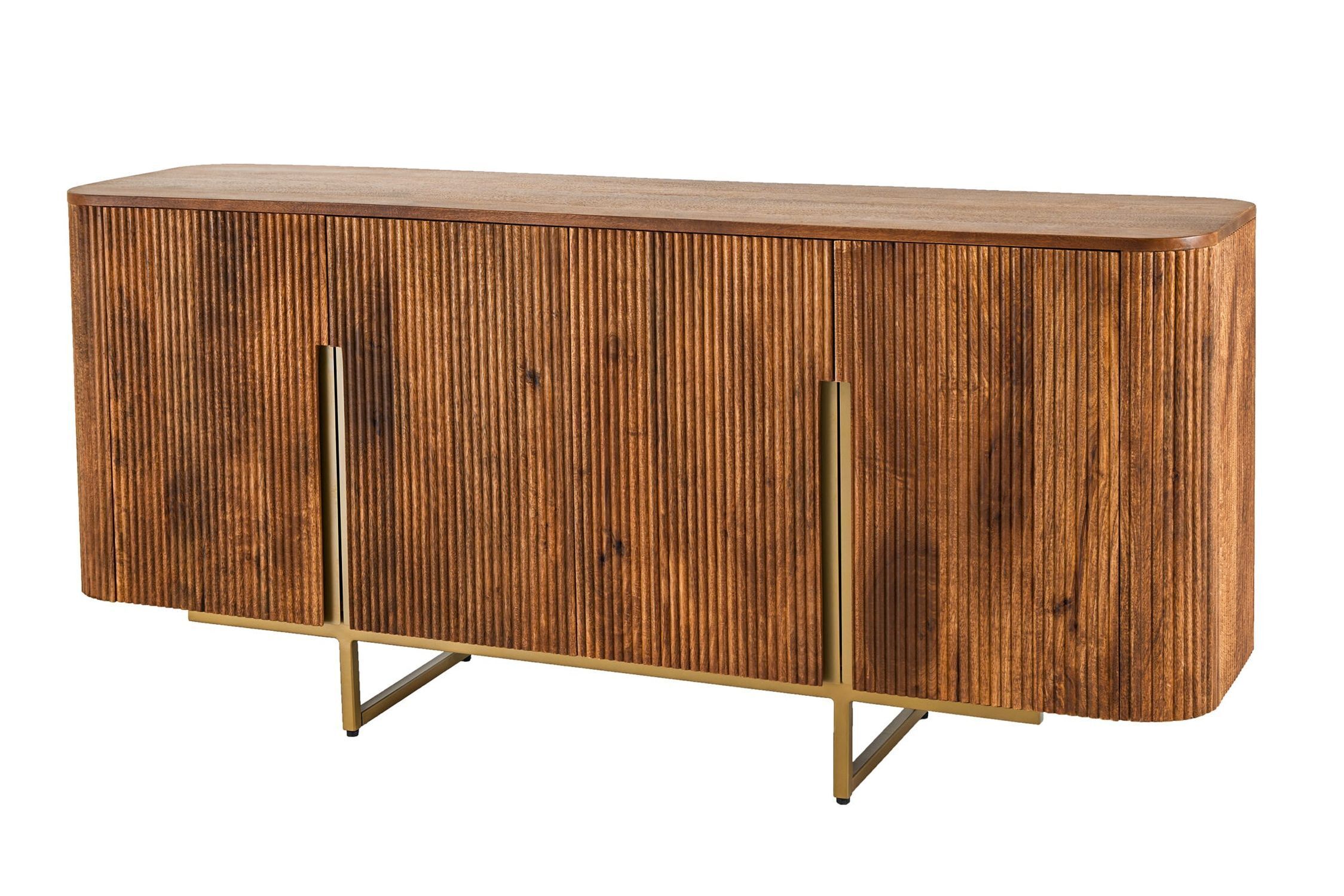 Sideboard Holz Metall 160 x 75 cm Art Déco Lamellen Design Moebel, Anrichte, Kabinett, Krippe, Babybett