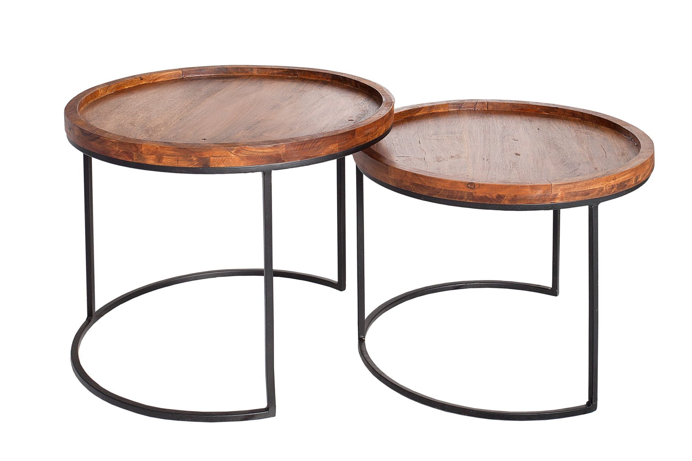 Beistelltisch 2er Set Akazienholz Metall rund