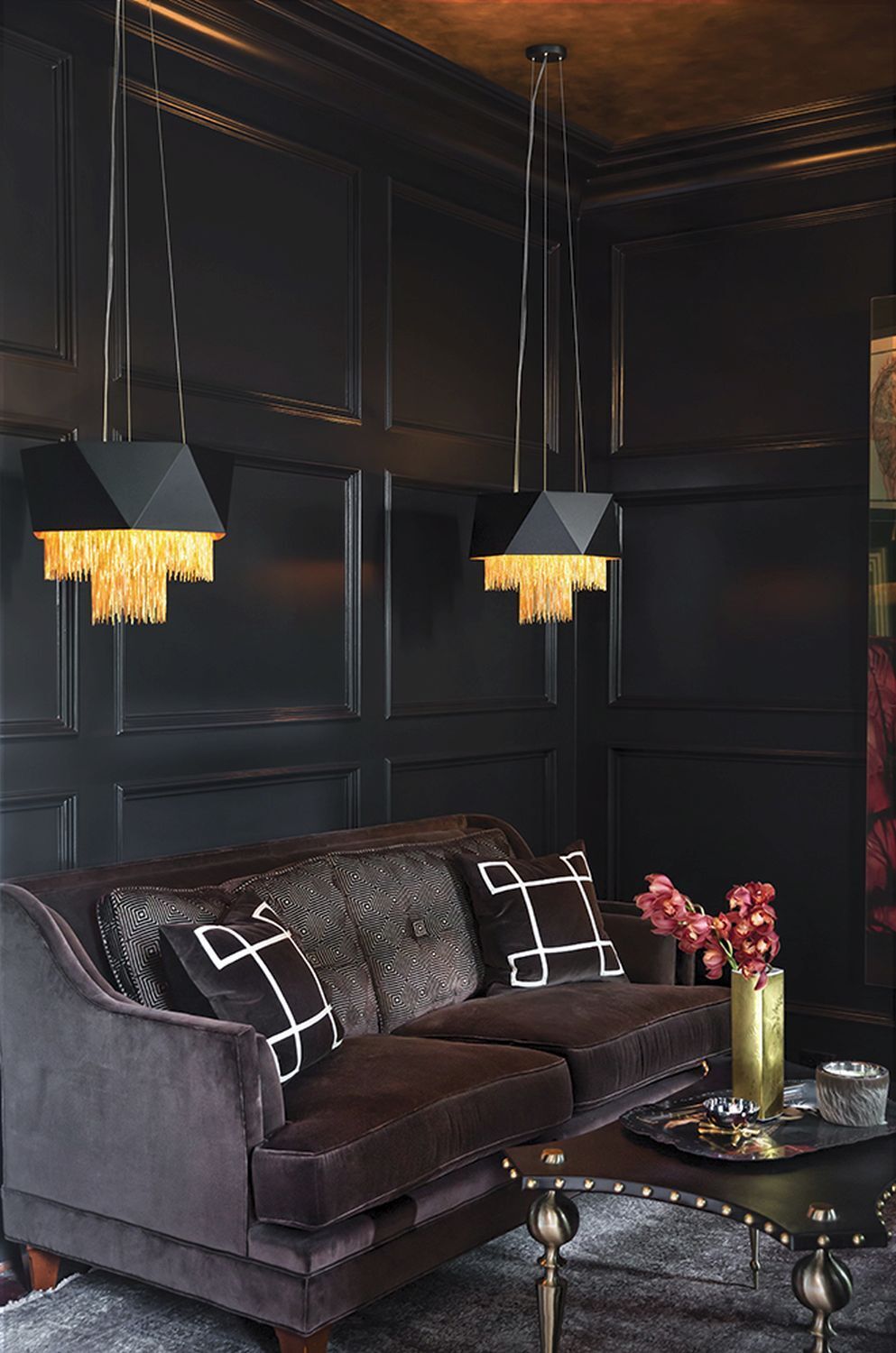 Hängelampe Modern Design Schwarz Gold Metall VENINA
