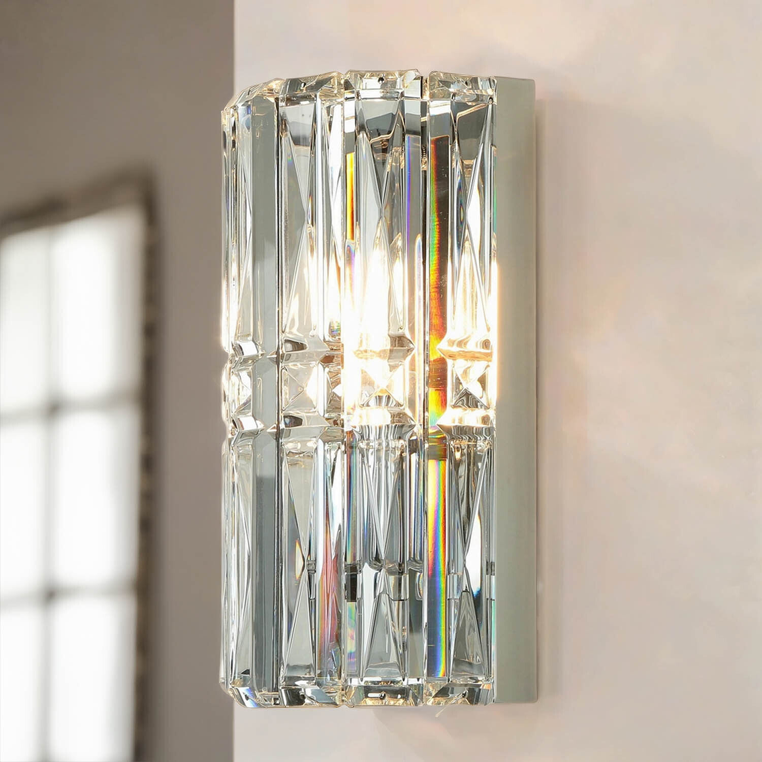 Wandlampe Metall Glas 25 cm hoch Chrom E14 länglich