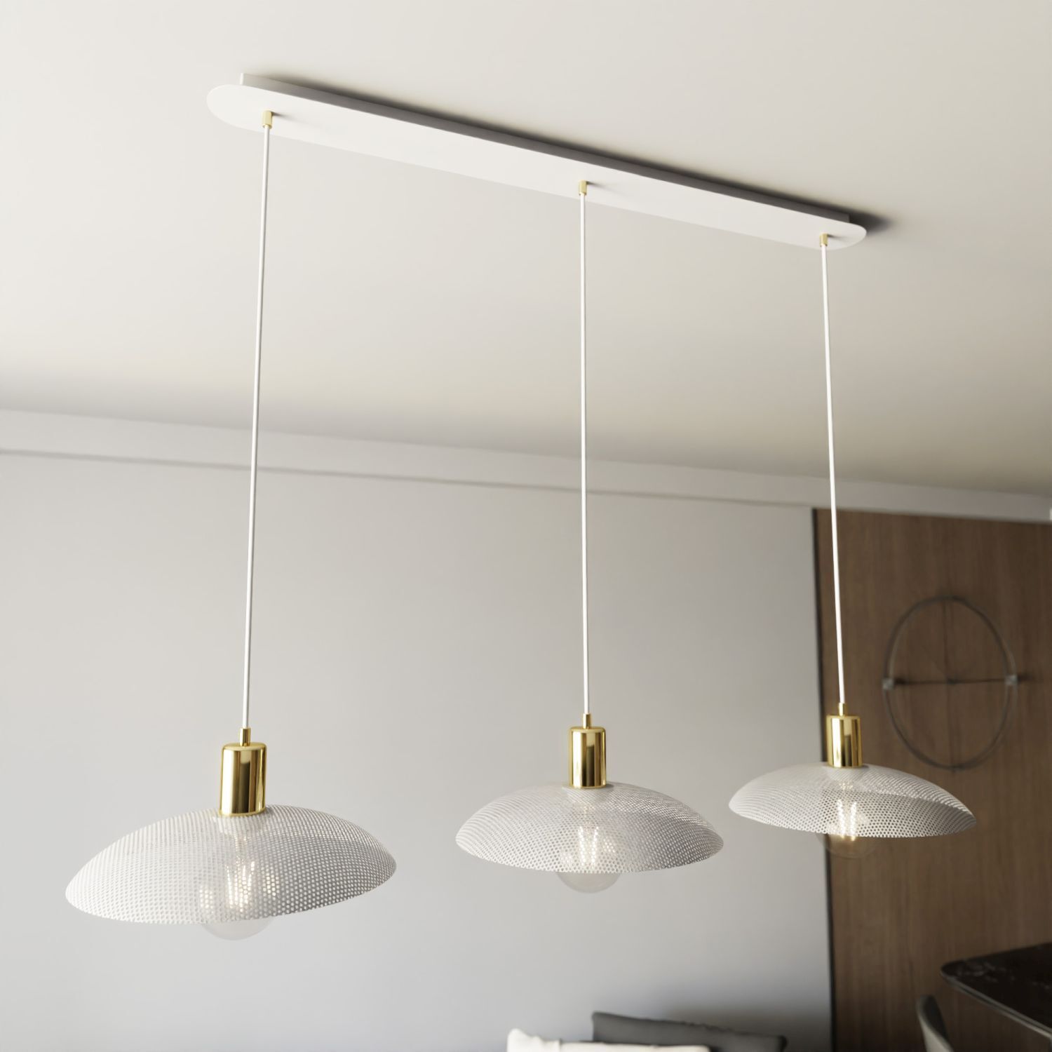 Pendelleuchte Metall L: 90 cm E27 Weiß Gold 3-flammig E27
