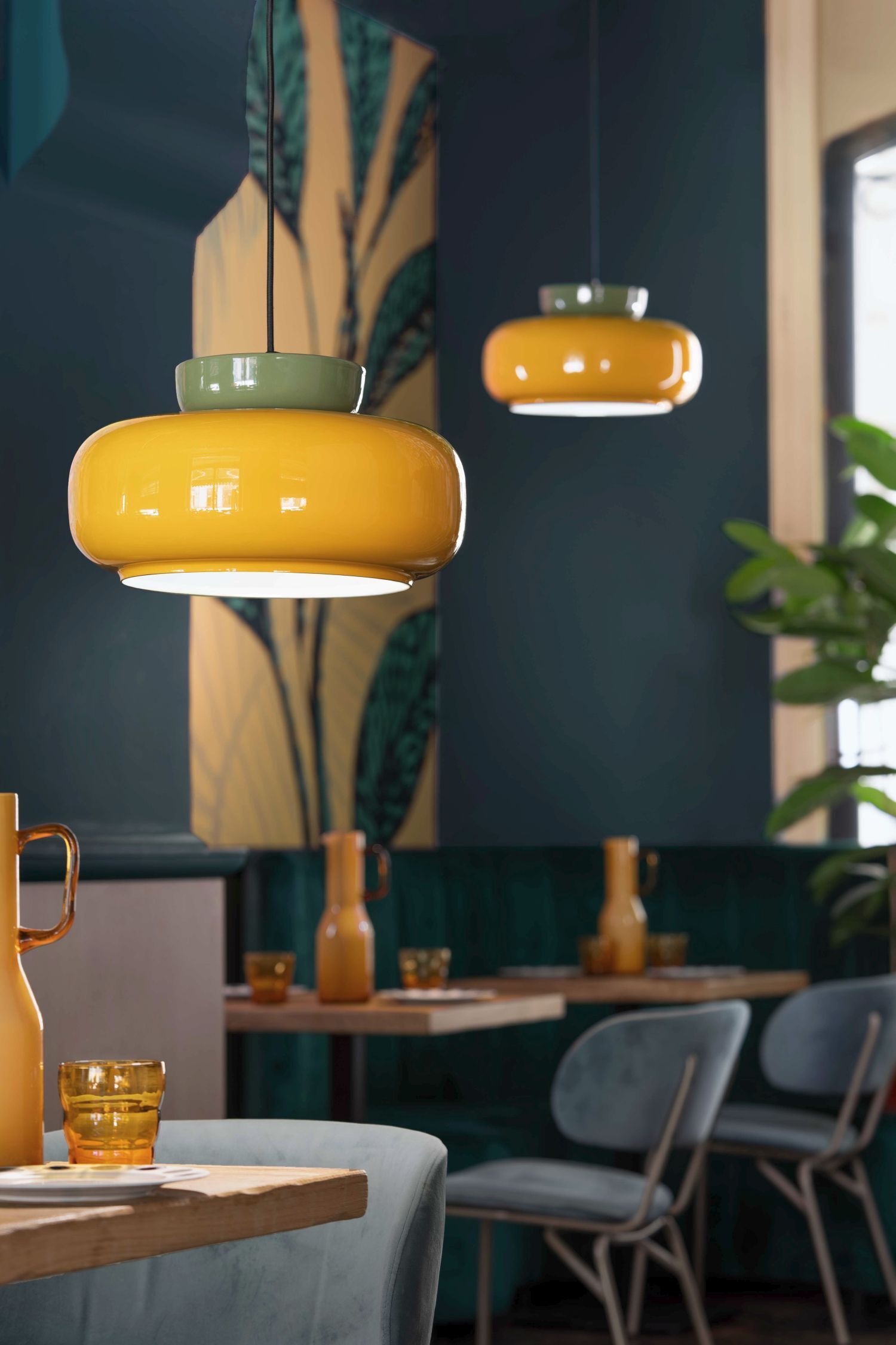 Pendelleuchte Glas Keramik E27 D: 37 cm rund Retro
