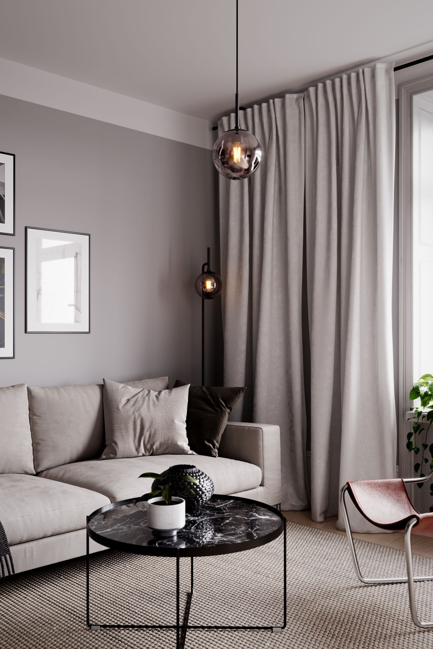 Wohnzimmer, Sofa, Vorhänge, Couchtisch, Stehleuchte