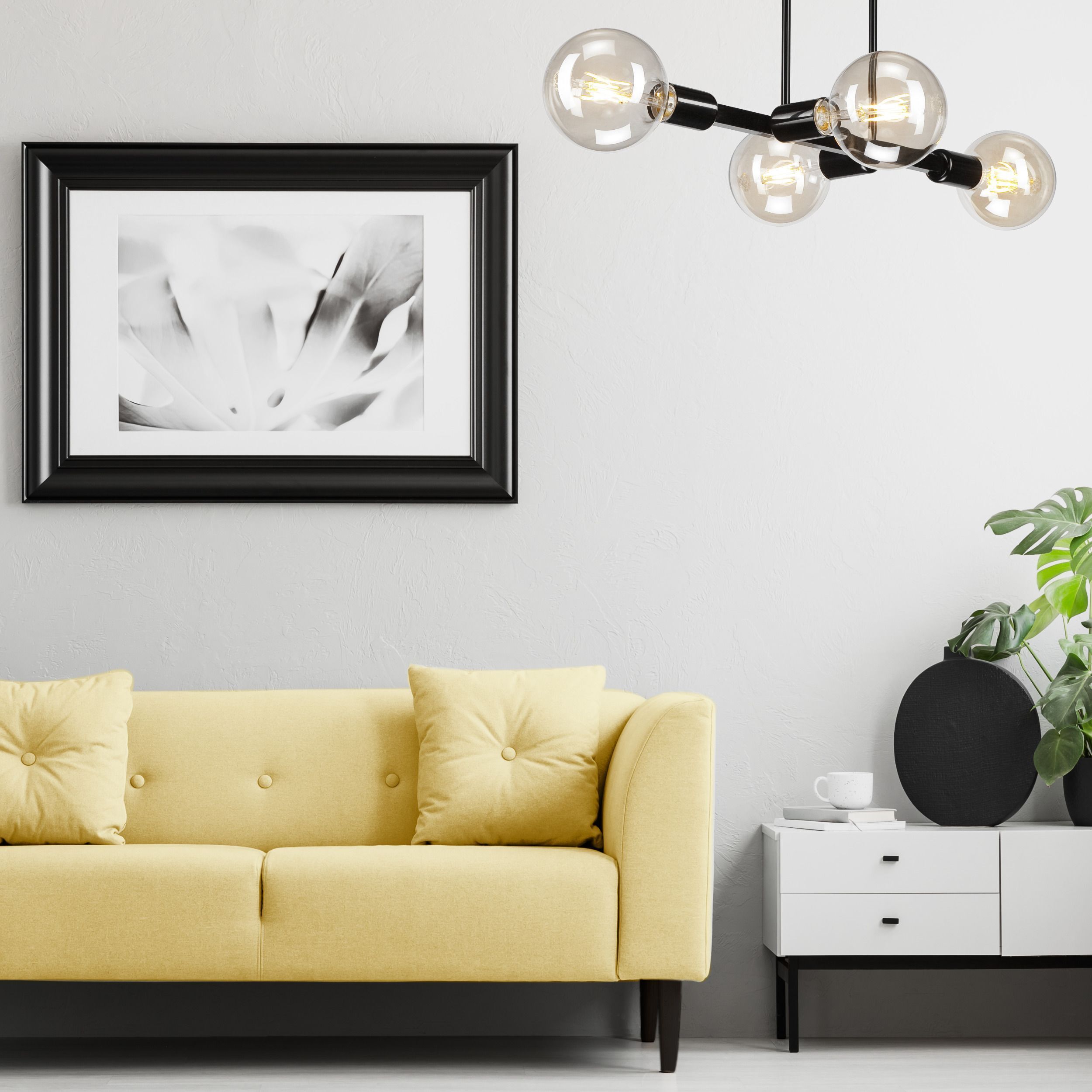 Wohnzimmer, Couch, Lampe, Dekoration für Zuhause, Kissen