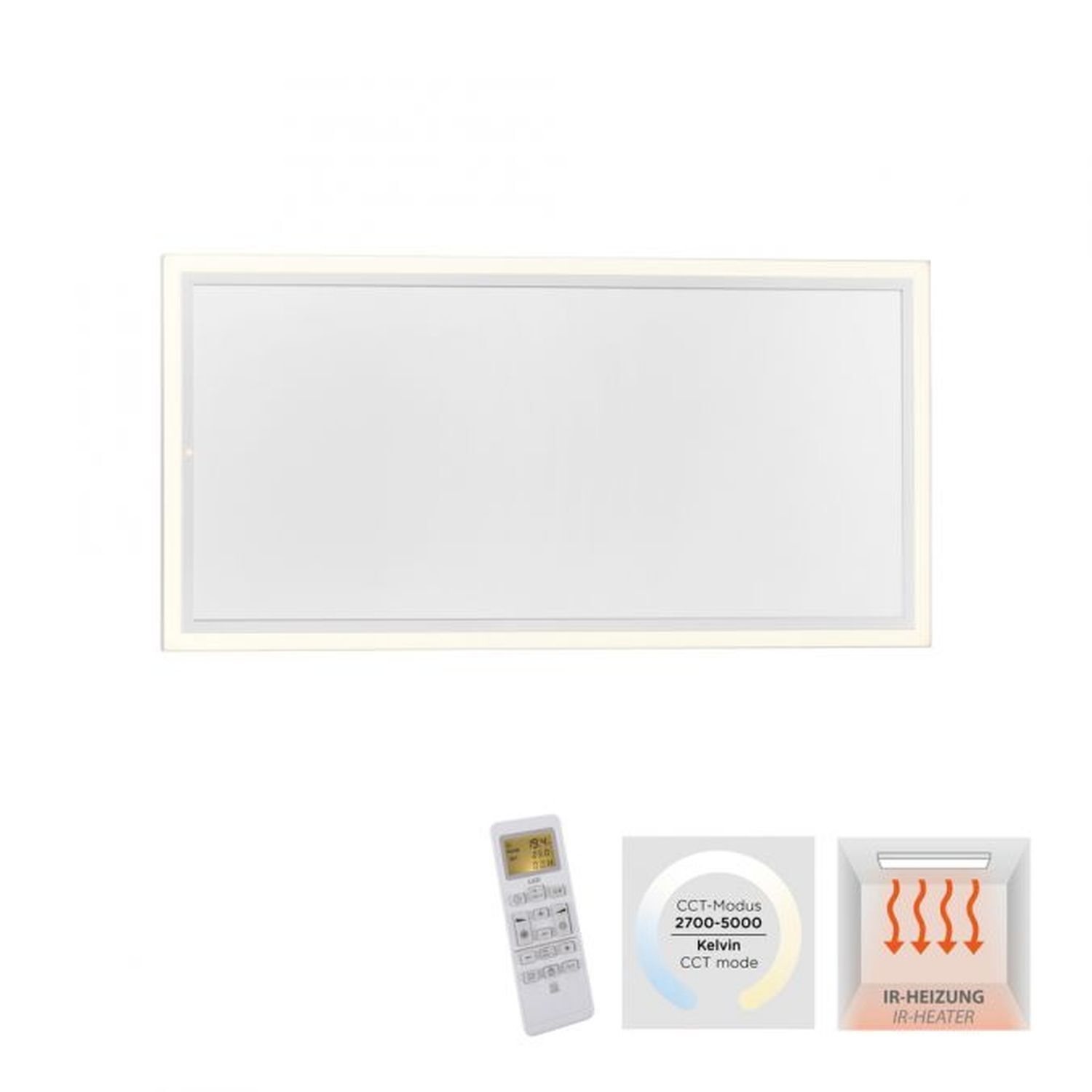 LED Deckenlampe dimmbar Infrarot Heizung L:120 cm 43 W Weißes Brett