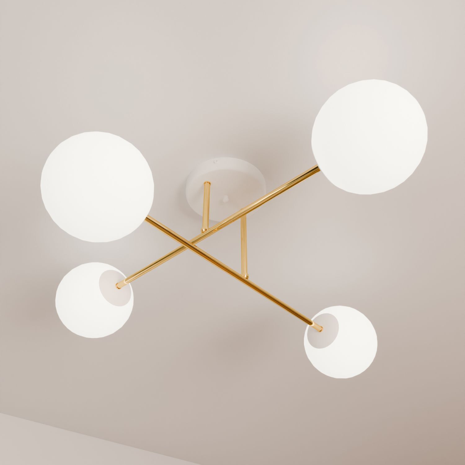 Deckenlampe Weiß Gold aus Glas Metall 4-flammig