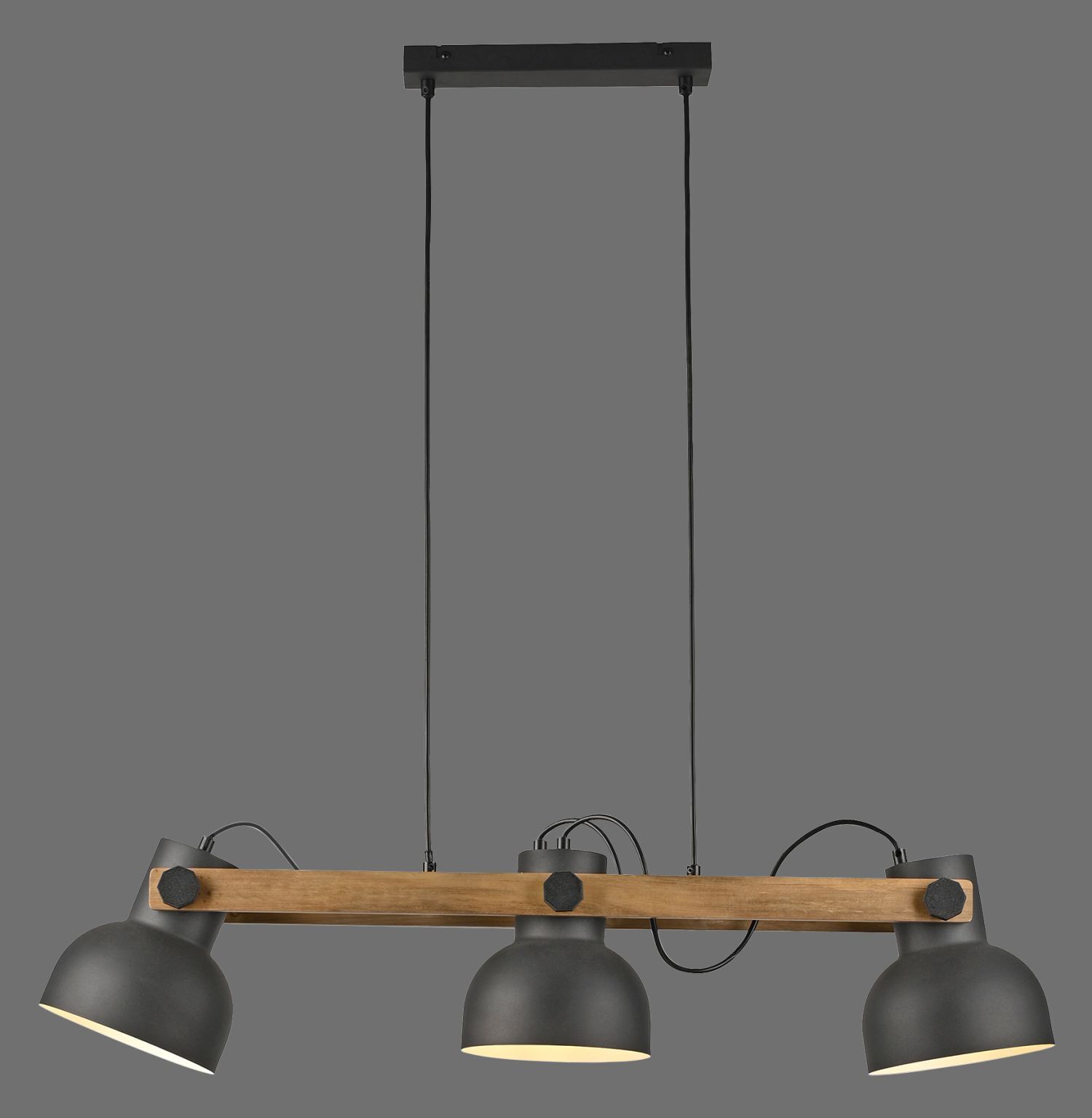 Pendelleuchte Holz Metall E27 96 cm 3-flammig flexibel