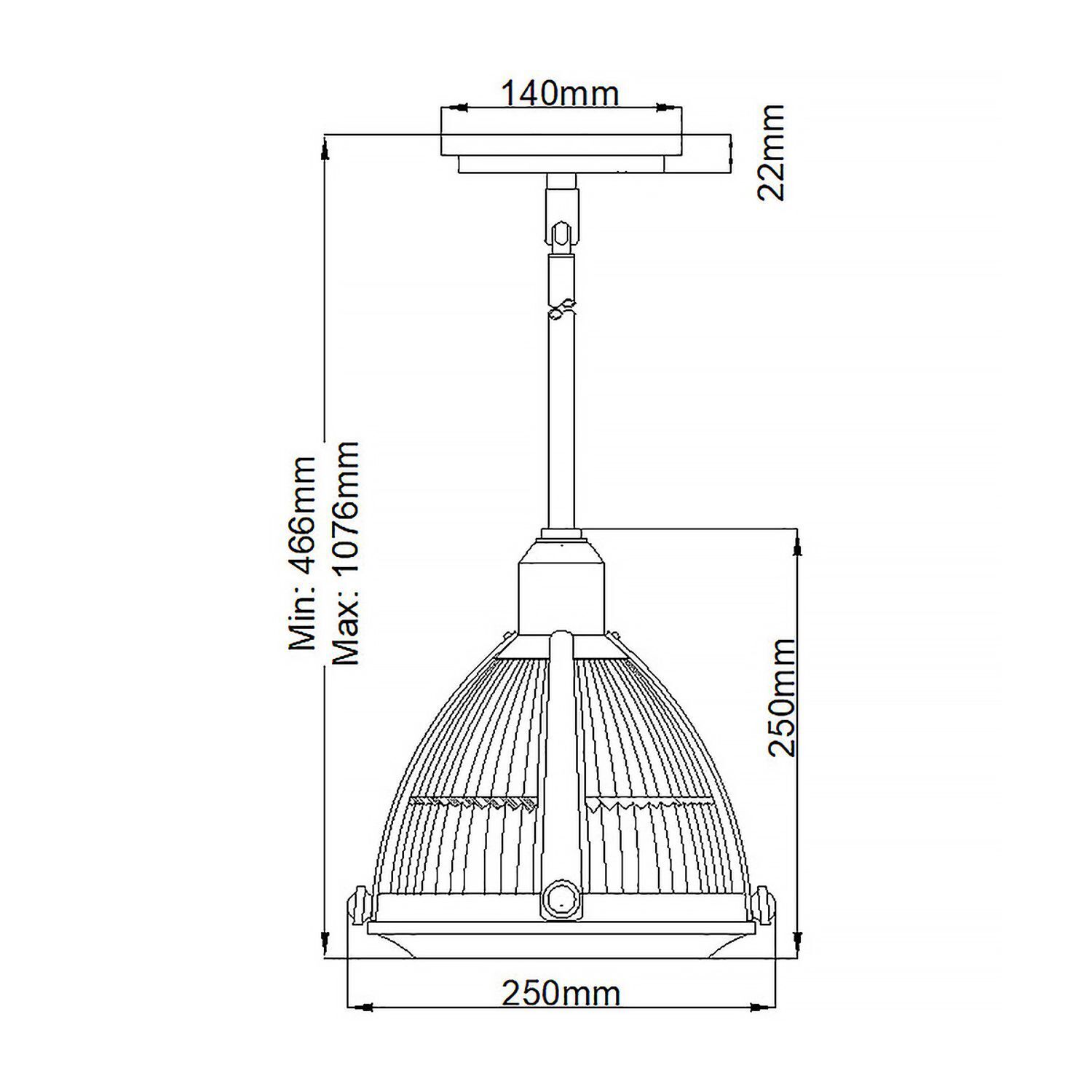 Pendelleuchte Riffelglas D: 24,8 cm H: max. 107,6 cm