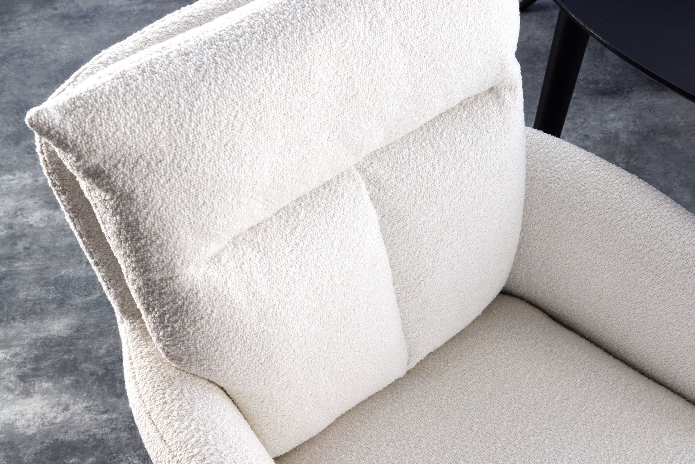 Drehstuhl ohne Rollen aus Bouclé Metall Weiß Schwarz Drehstuhl ohne Rollen aus Bouclé Metall Weiß Schwarz